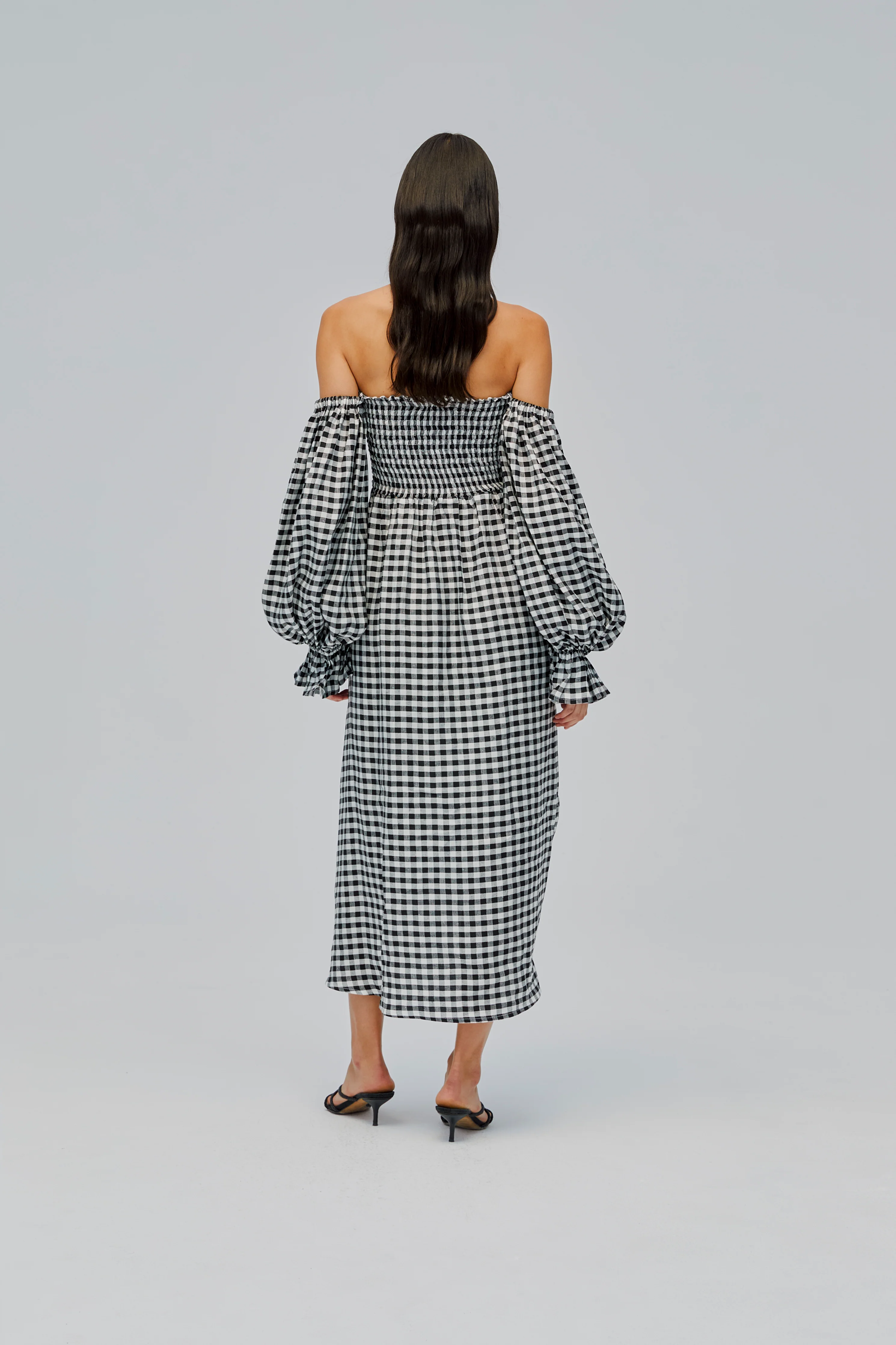 Atlanta Linen Dress with Rose Detail in Black Vichy - Image 5