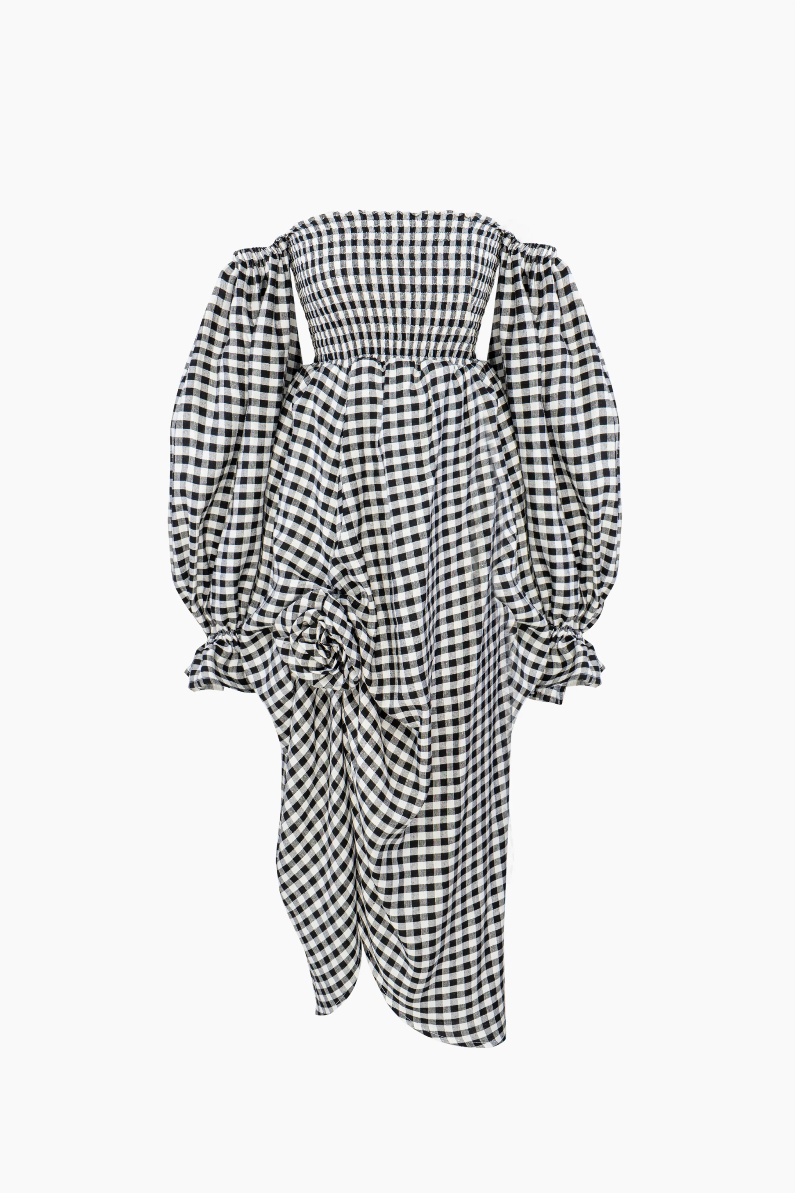 Atlanta Linen Dress with Rose Detail in Black Vichy - Image 6