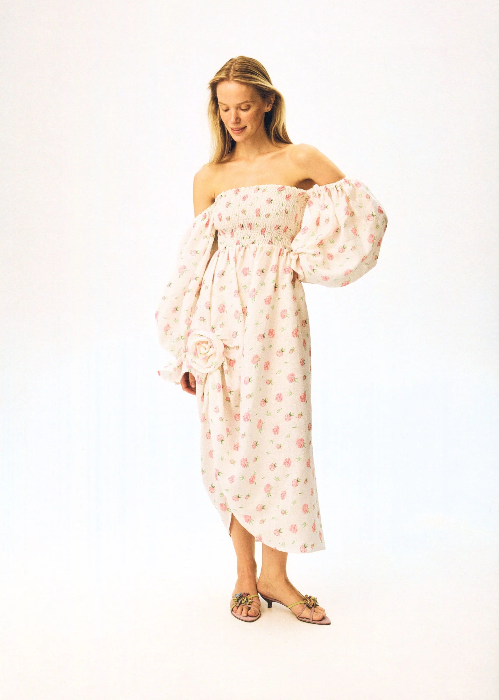 Atlanta Linen Dress with Rose Detail in Roses - Image 10