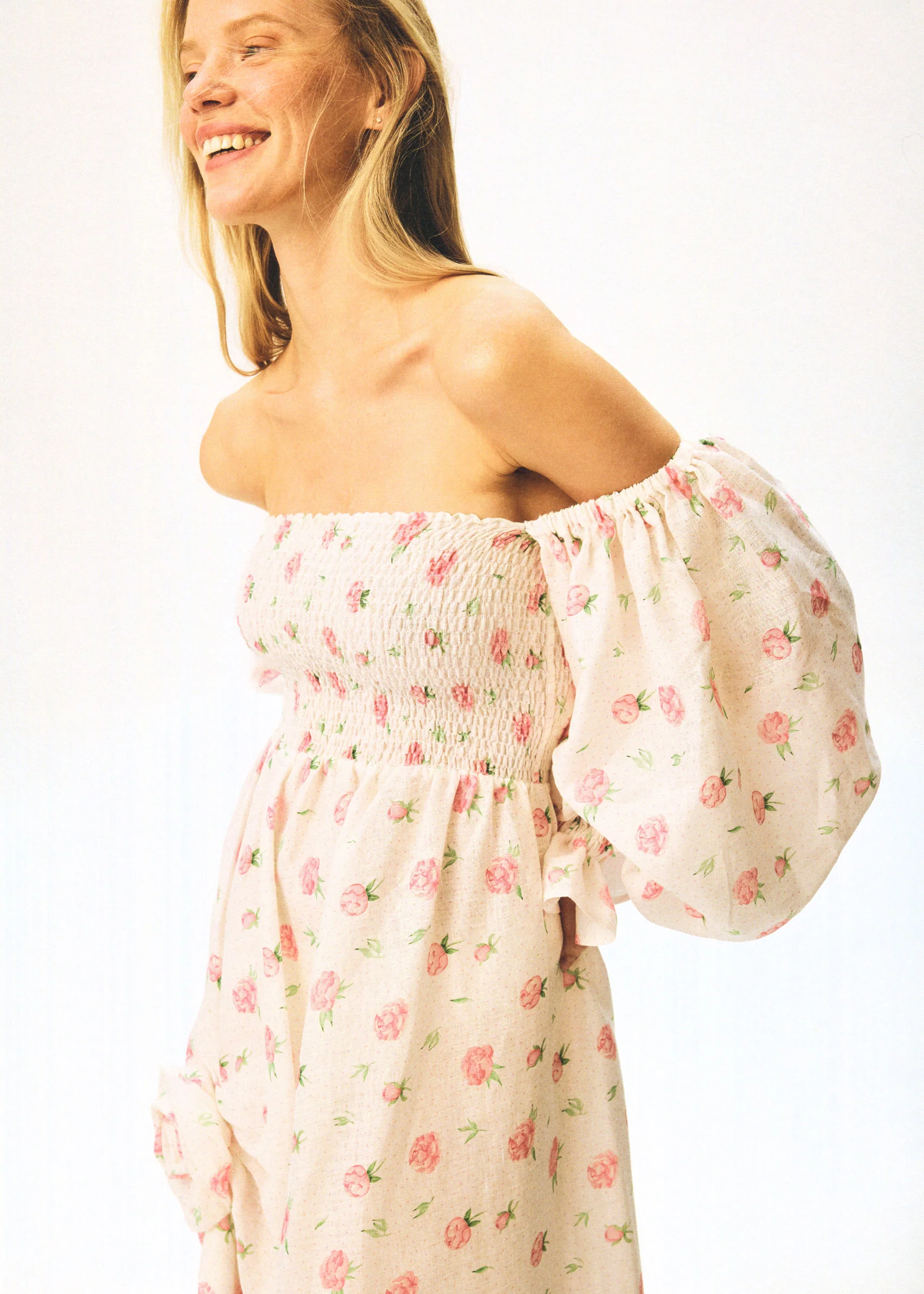 Atlanta Linen Dress with Rose Detail in Roses - Image 11