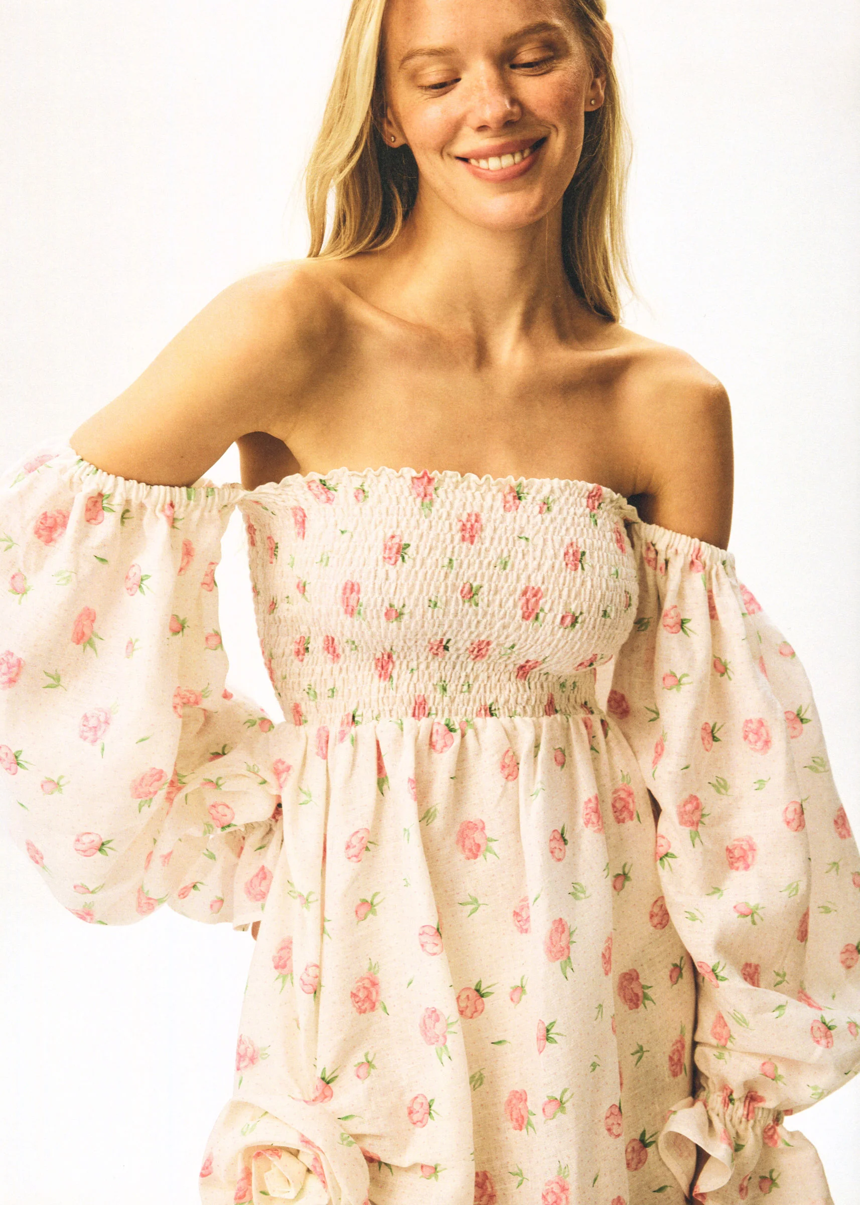 Atlanta Linen Dress with Rose Detail in Roses - Image 12