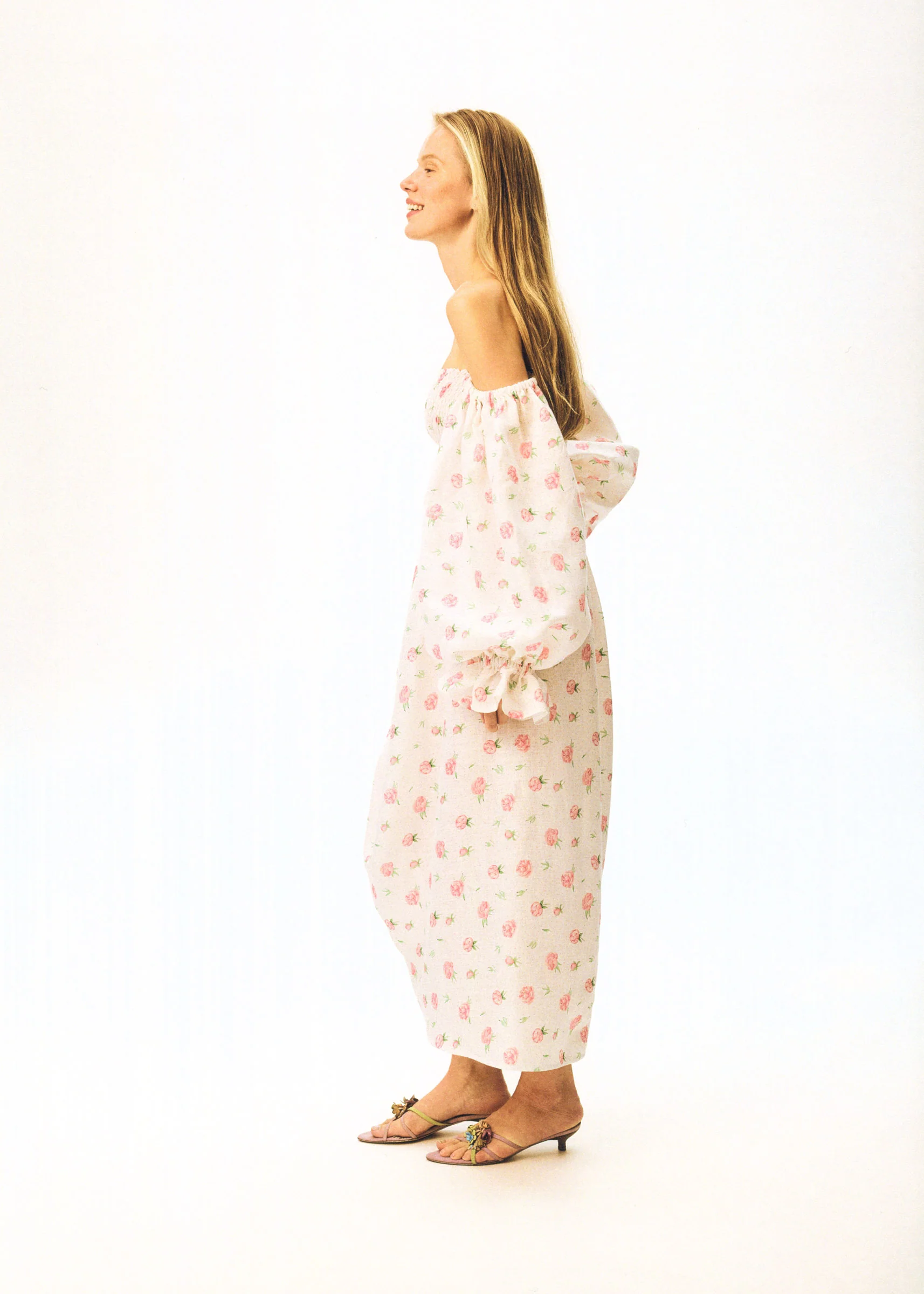 Atlanta Linen Dress with Rose Detail in Roses - Image 14
