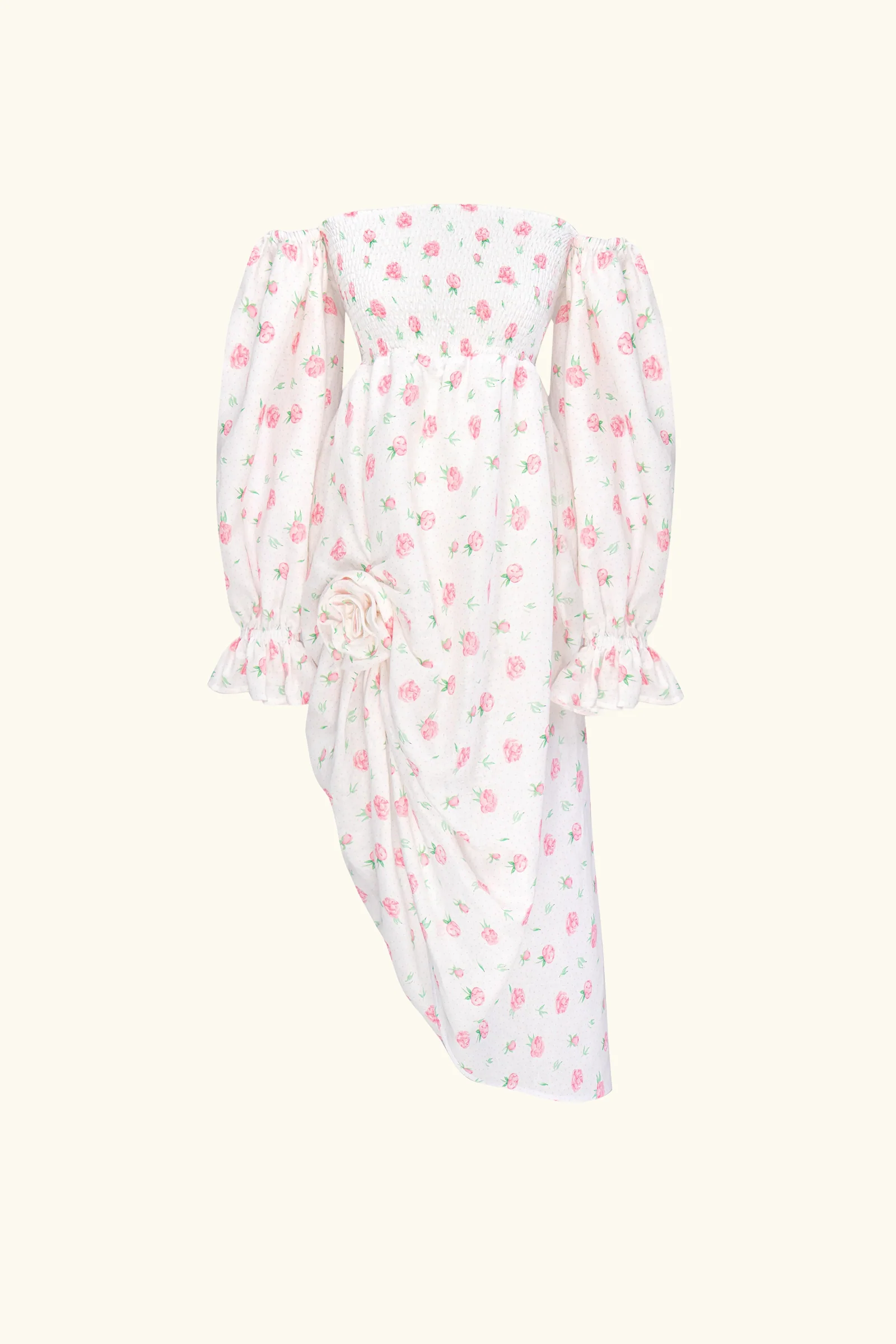 Atlanta Linen Dress with Rose Detail in Roses - Image 15