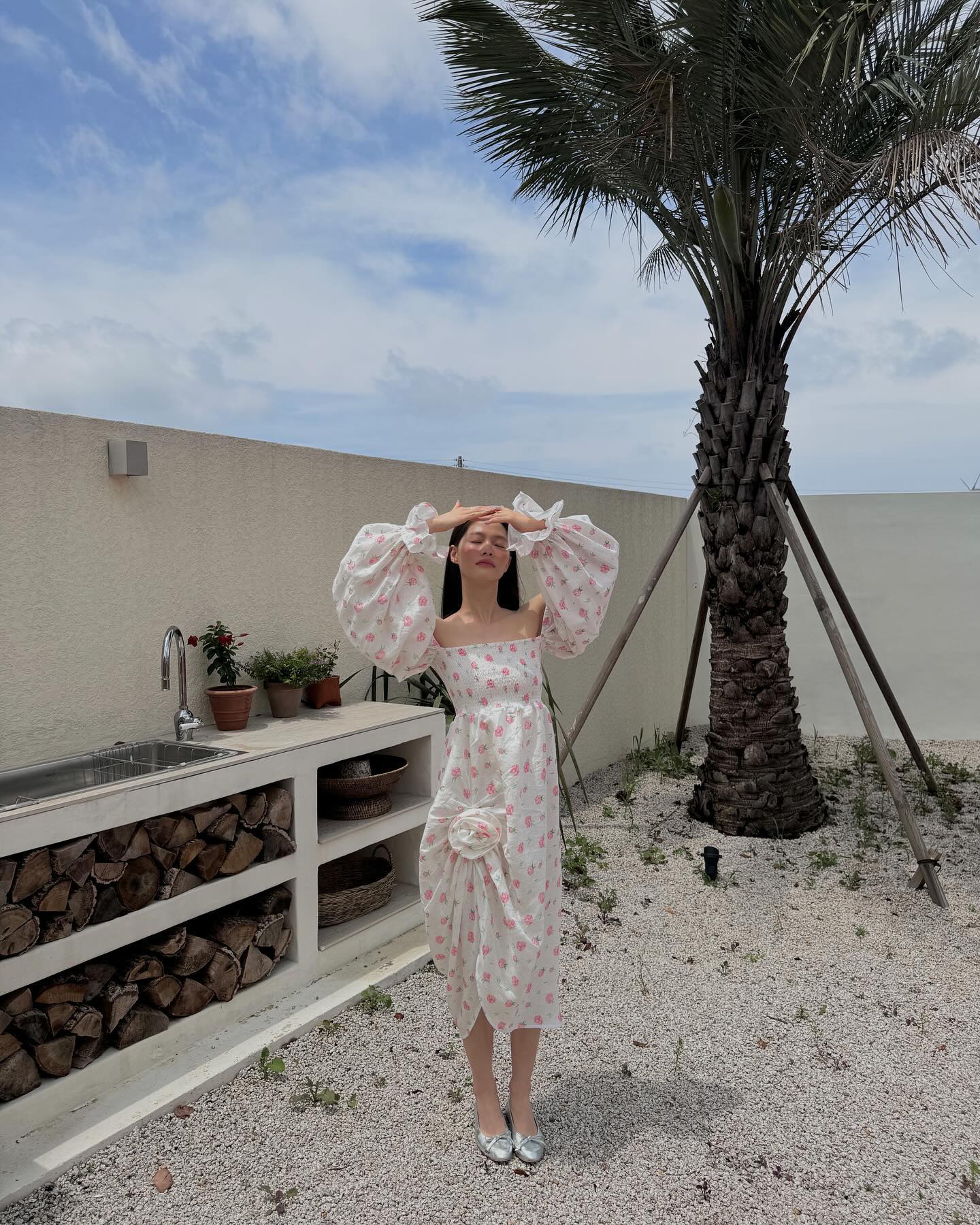 Atlanta Linen Dress with Rose Detail in Roses - Image 3