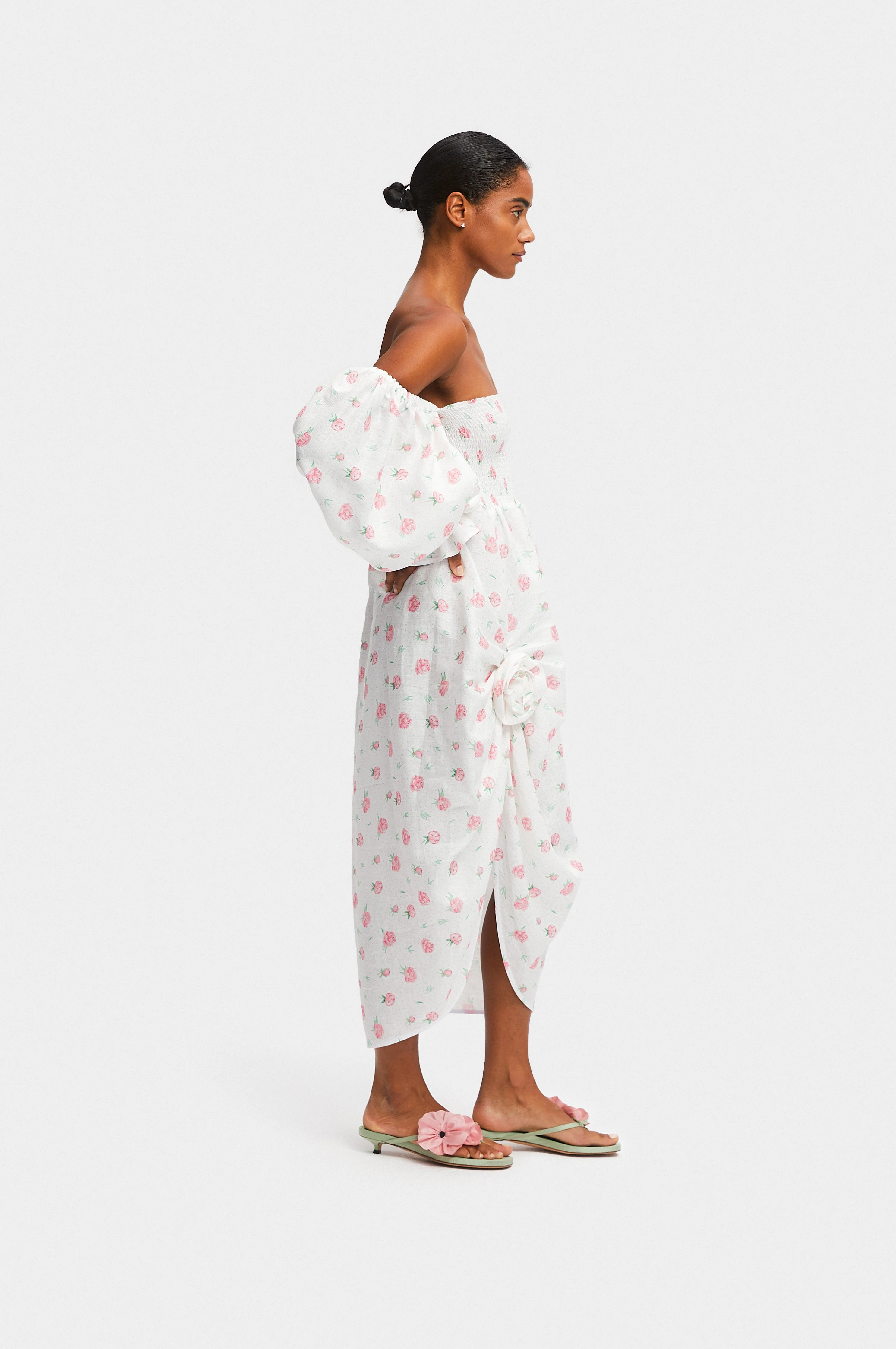 Atlanta Linen Dress with Rose Detail in Roses - Image 6
