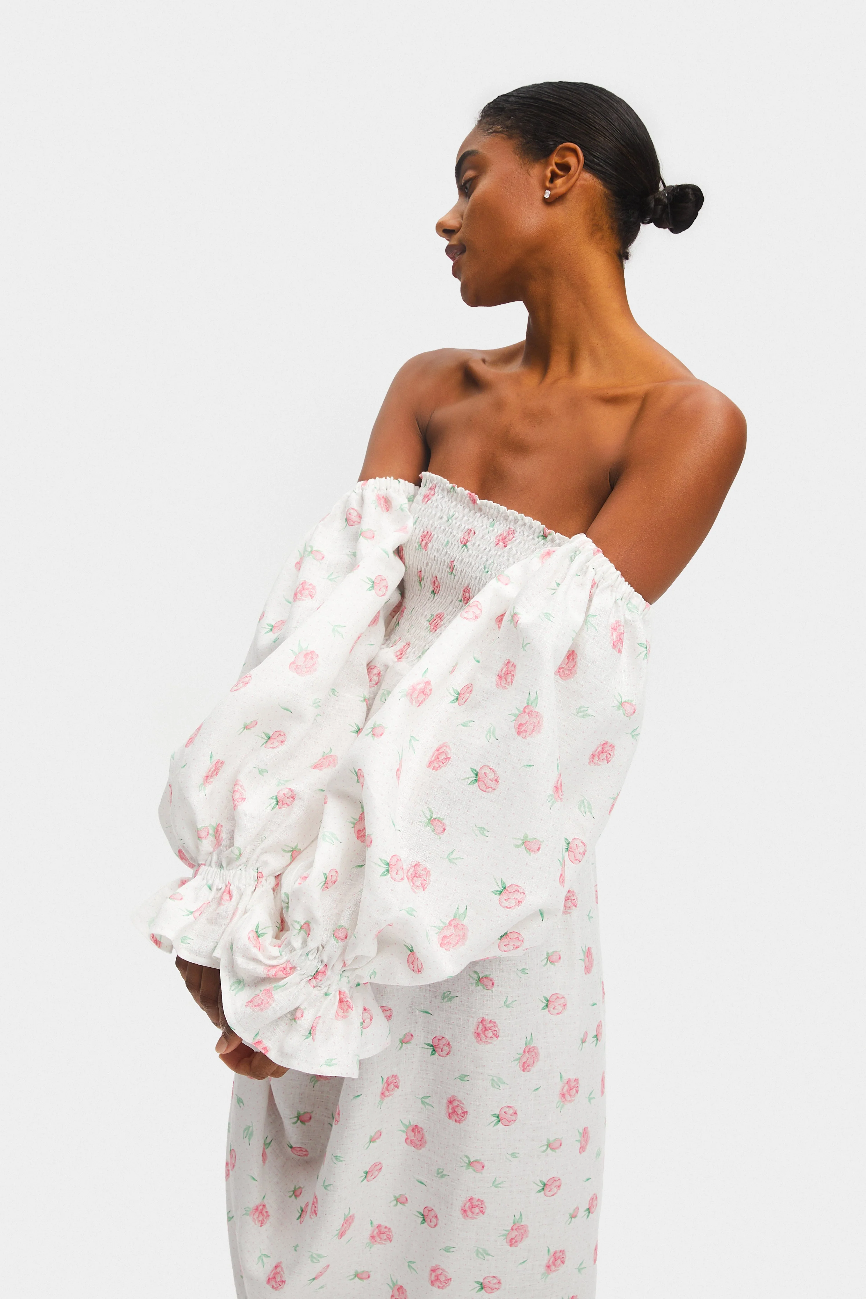 Atlanta Linen Dress with Rose Detail in Roses - Image 7
