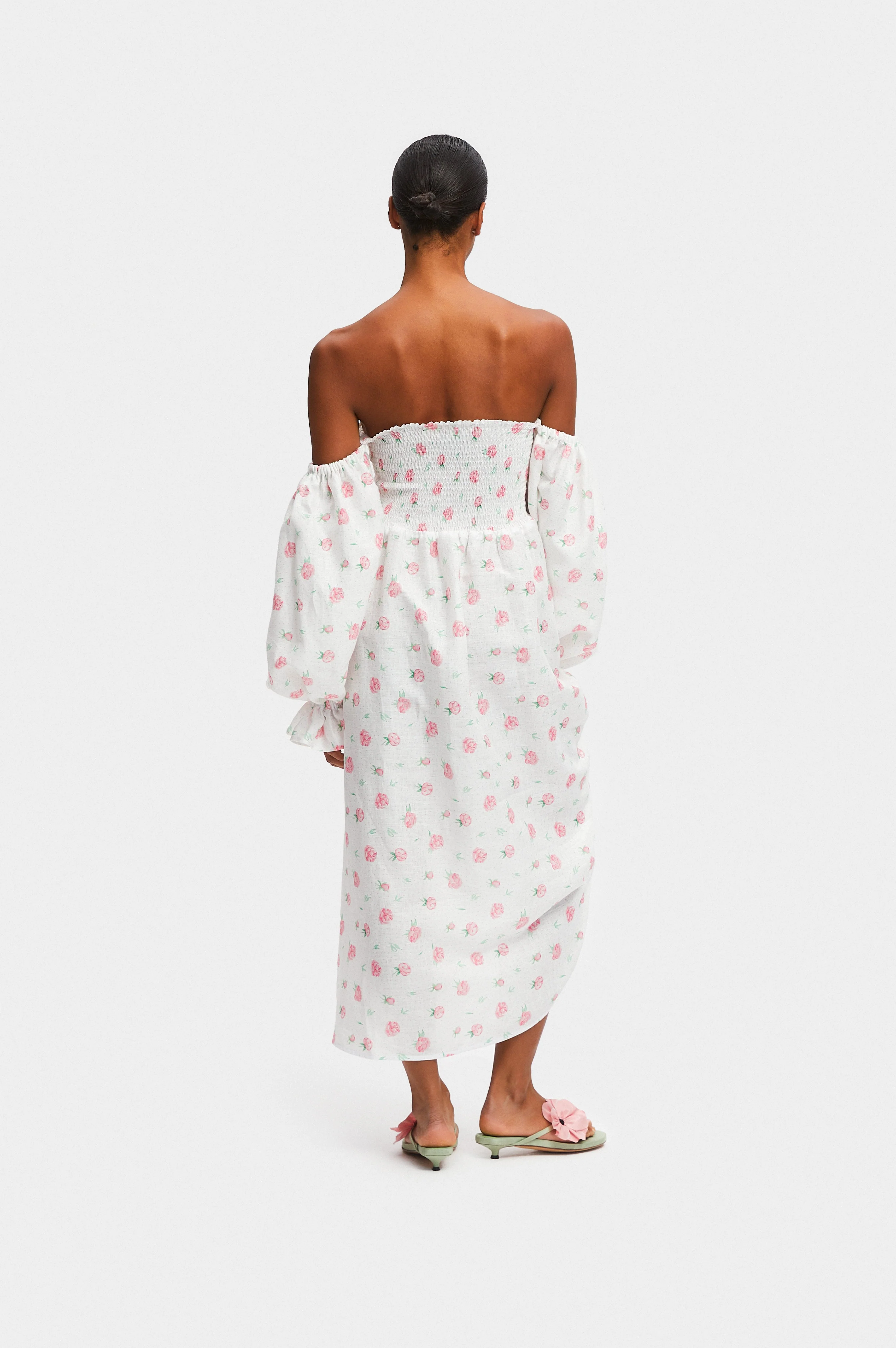 Atlanta Linen Dress with Rose Detail in Roses - Image 8