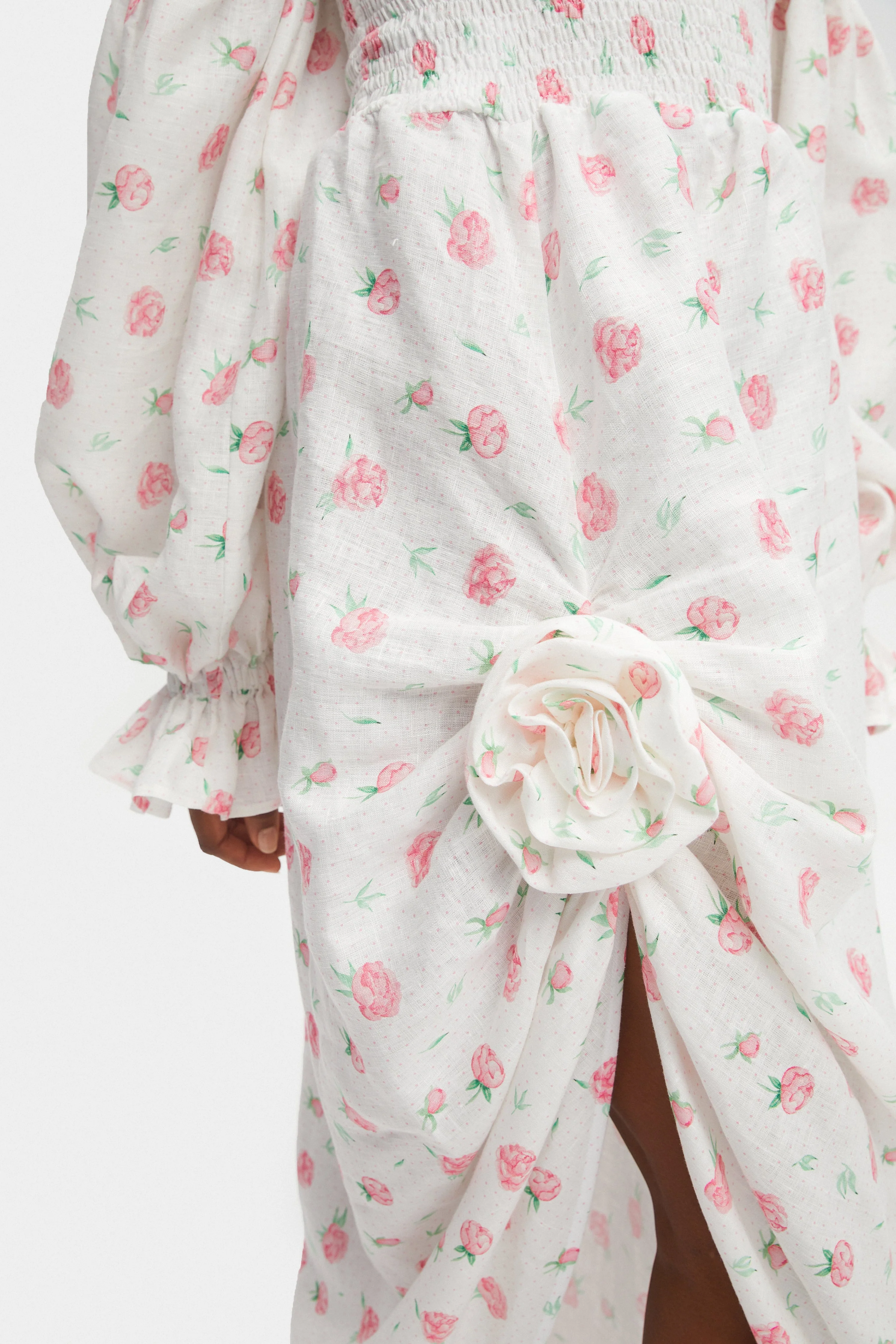 Atlanta Linen Dress with Rose Detail in Roses - Image 9