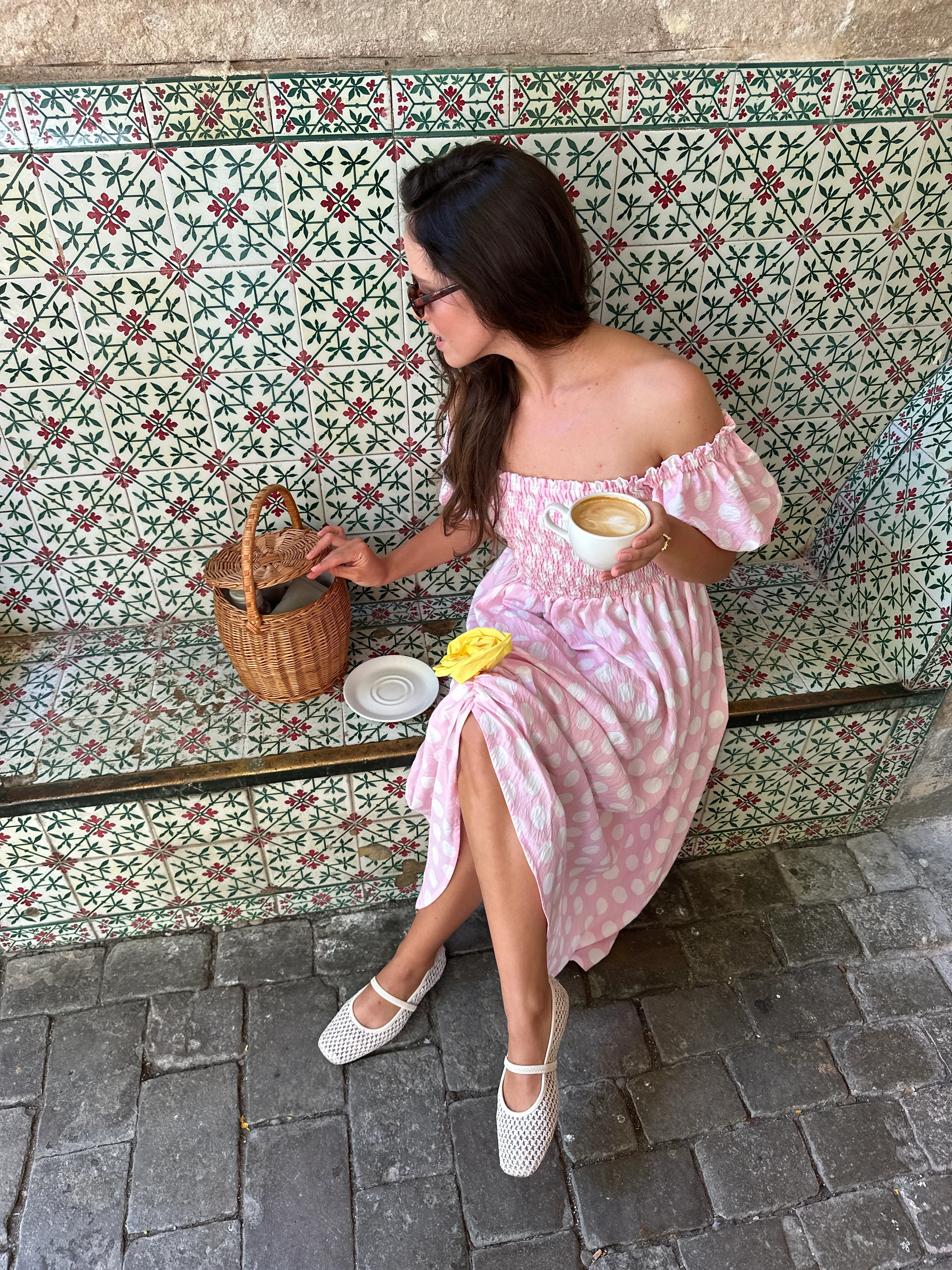 Belle Dress with Rose Detail in Pink Polka Dot - Image 4