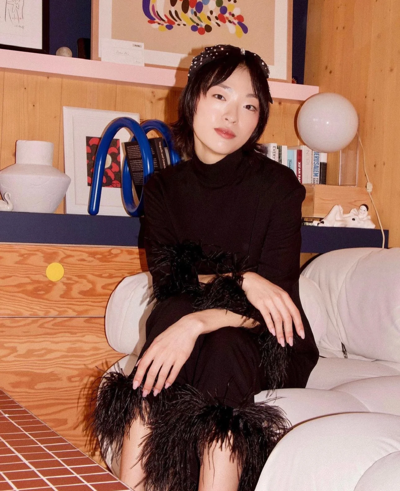 Black Tie Pajamas with Detachable Feathers in Black - Image 4