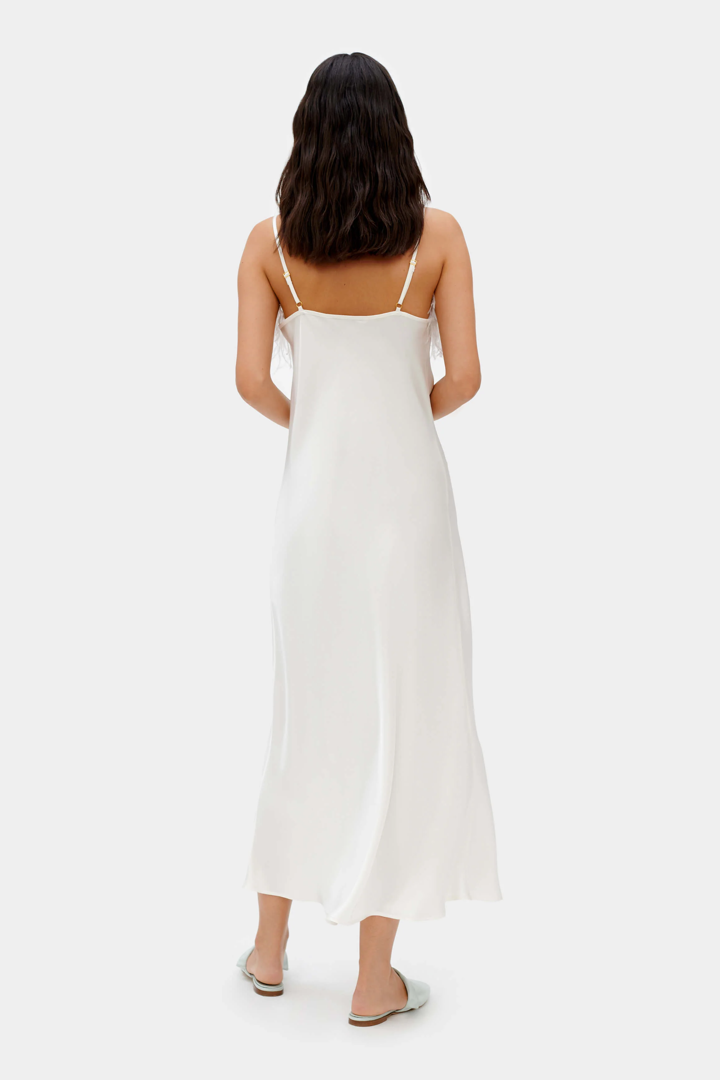 Boheme Slip Dress with Feathers in White - Image 4