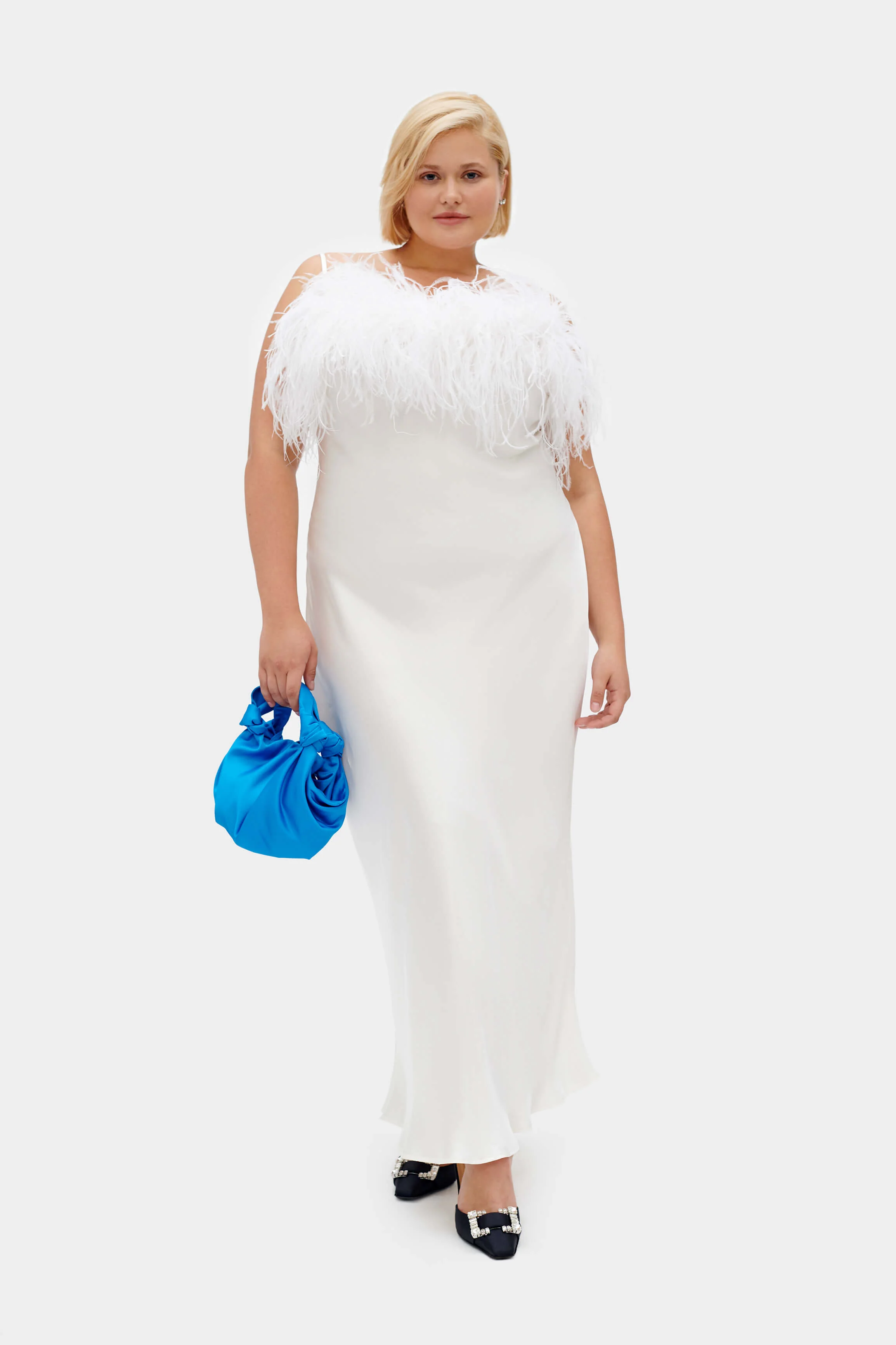 Boheme Slip Dress with Feathers in White - Image 5