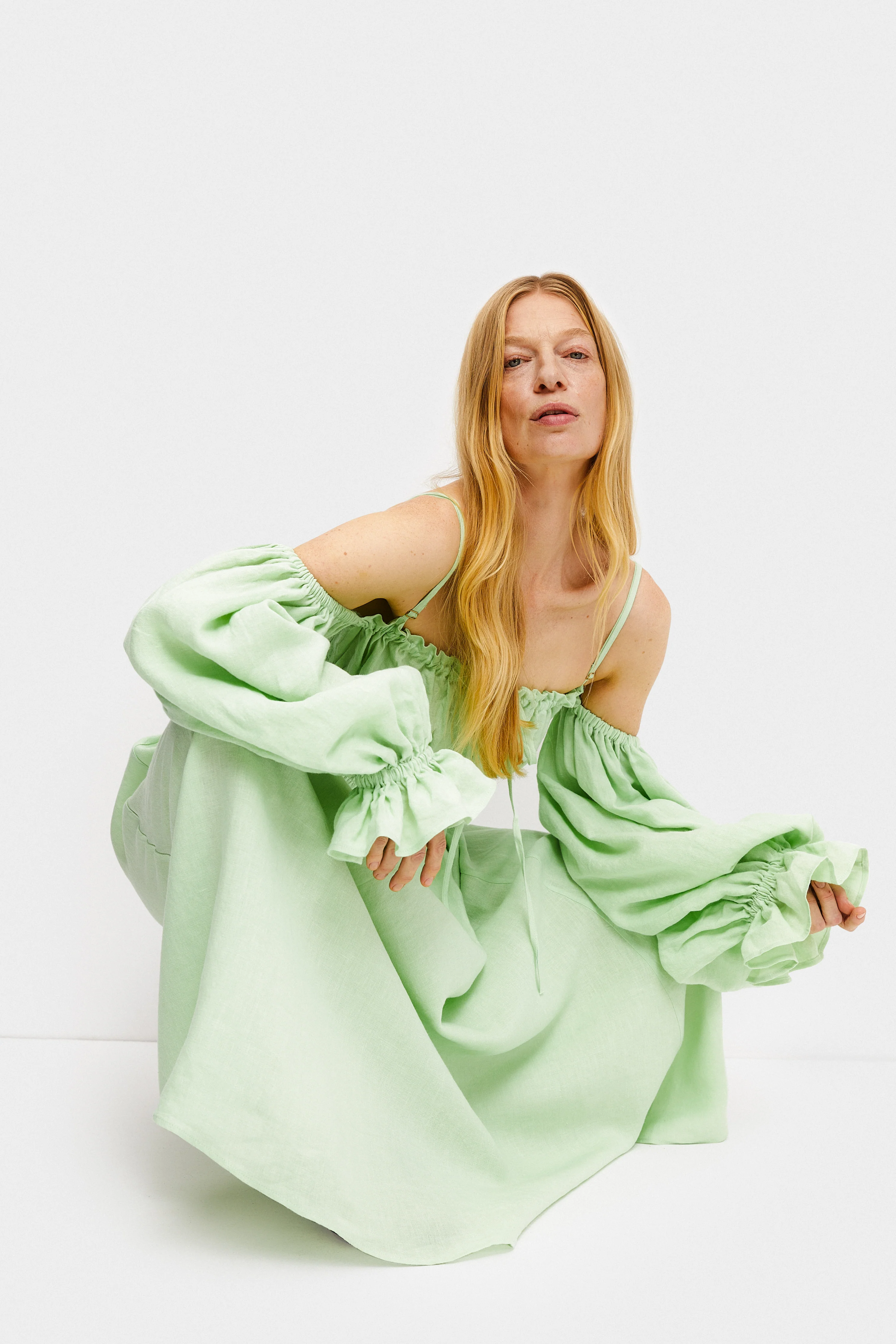 Cancan Linen Maxi Dress in Green - Image 4