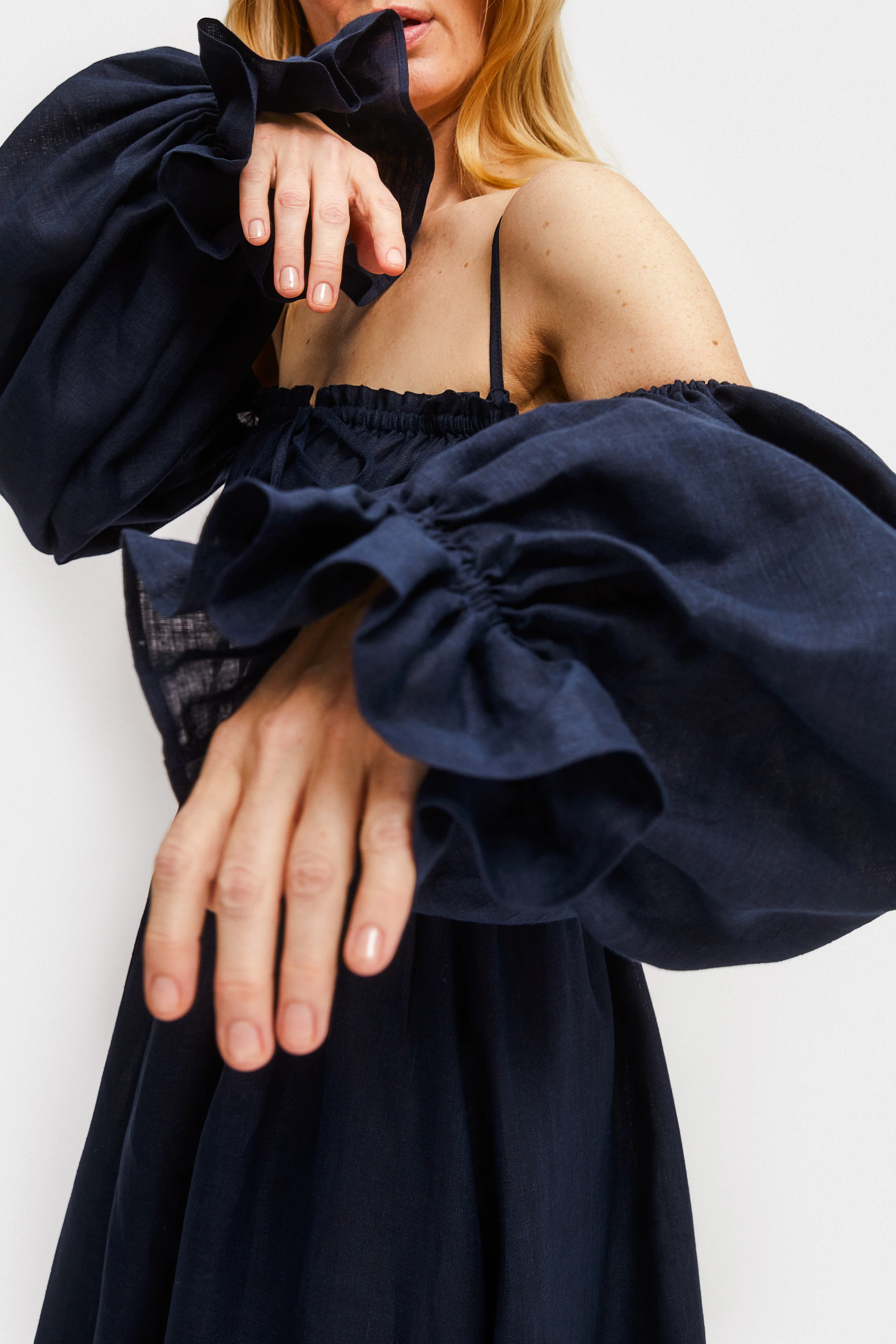 Cancan Linen Maxi Dress in Navy - Image 5