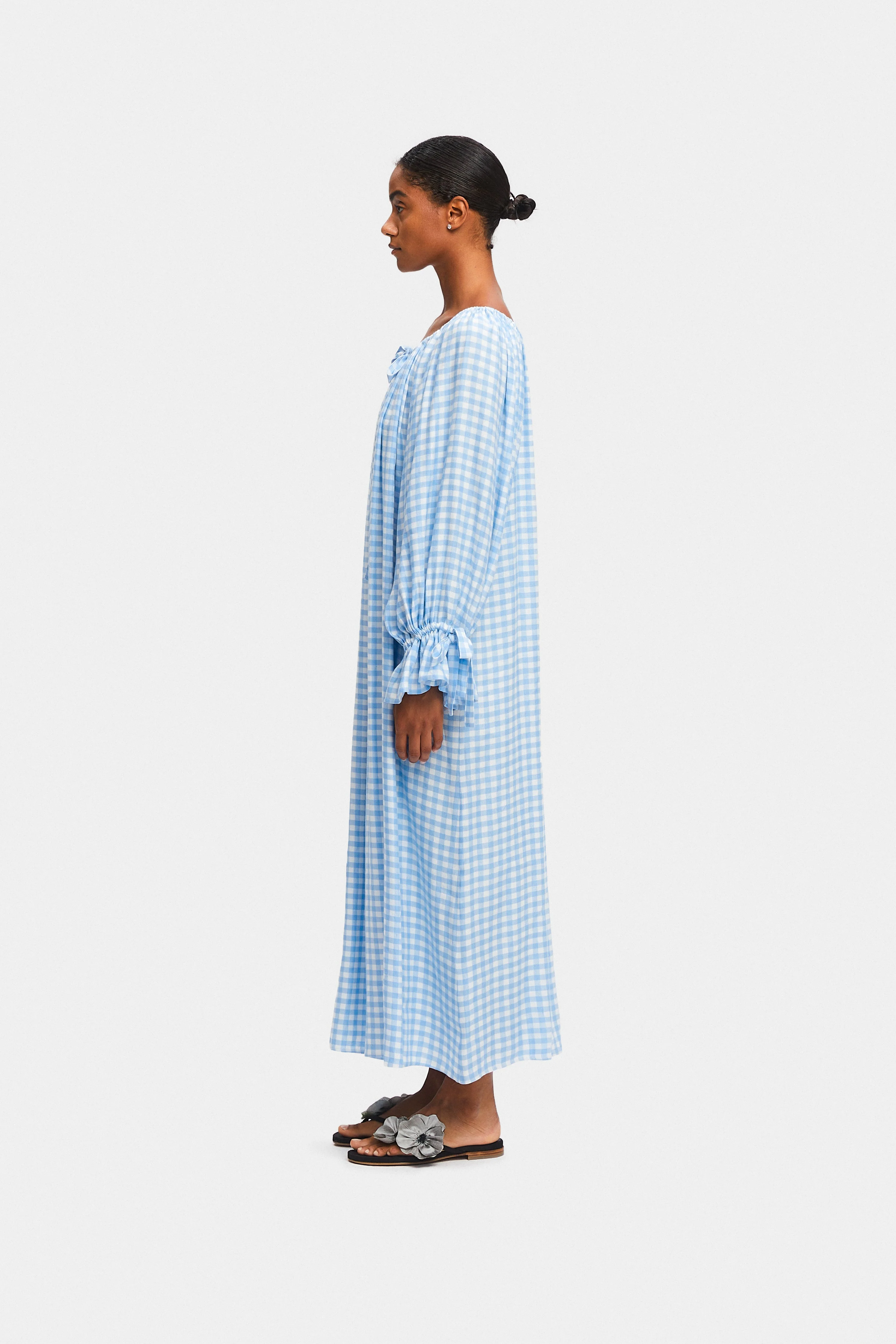 Cha-Cha Linen Maxi Dress in Blue Vichy - Image 3