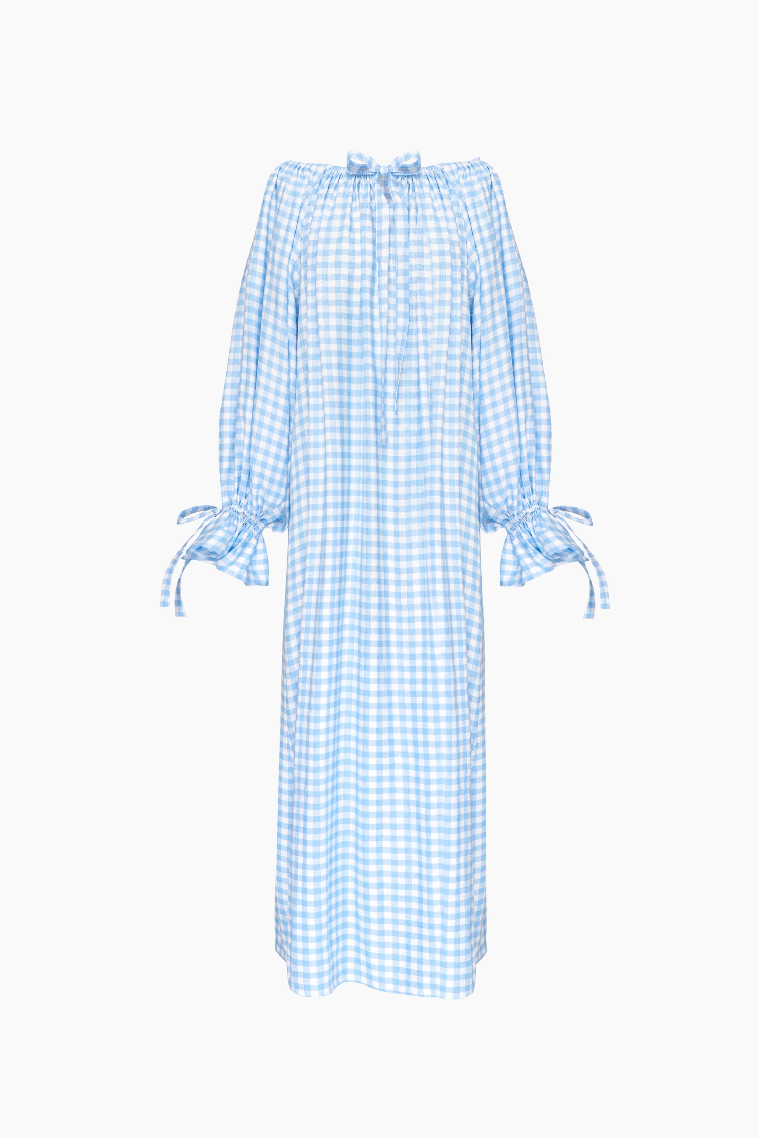 Cha-Cha Linen Maxi Dress in Blue Vichy - Image 8