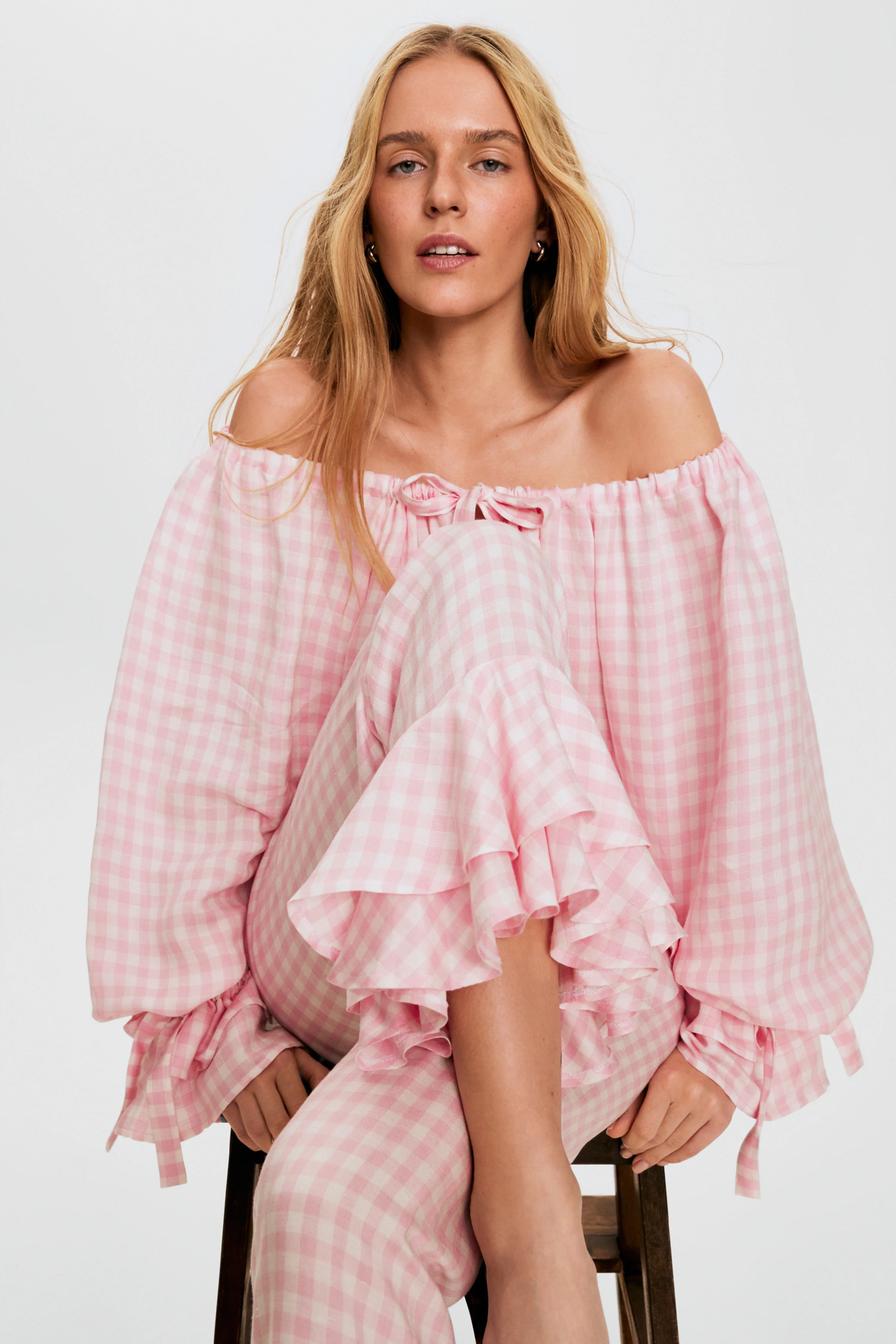 Cha-Cha Lounge Blouse in Pink Vichy - Image 2