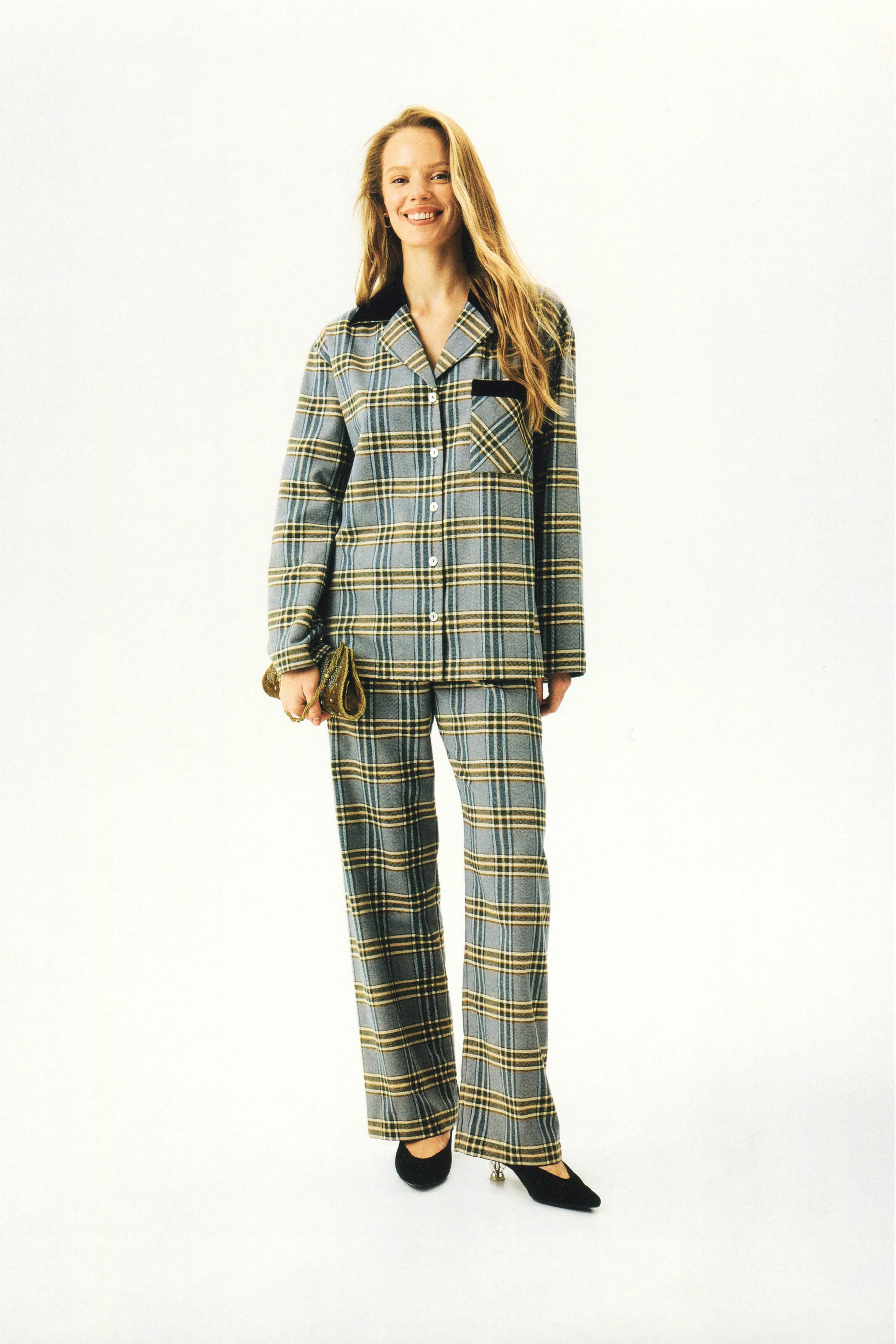 Checked Cotton-Flannel Set in Blue and Grey Checkered - Image 2