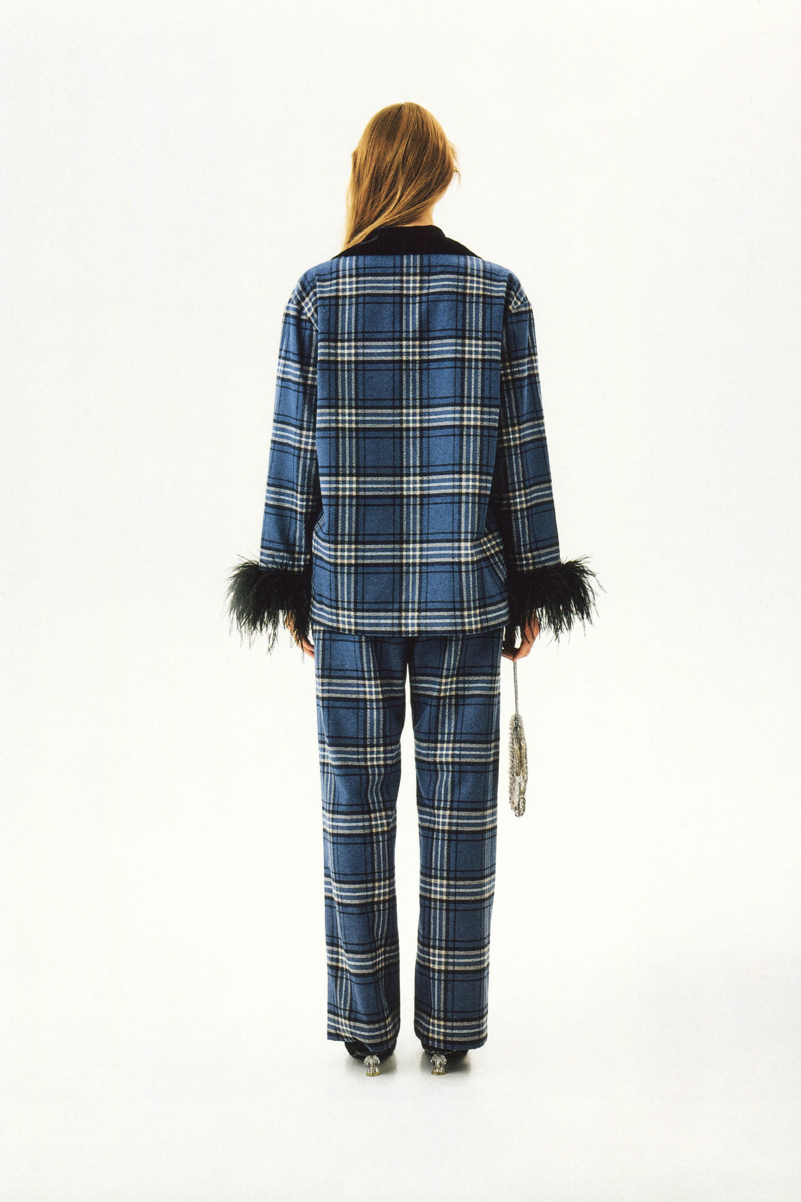Checked Cotton-Flannel Set with Feathers in Navy Checkered - Image 6