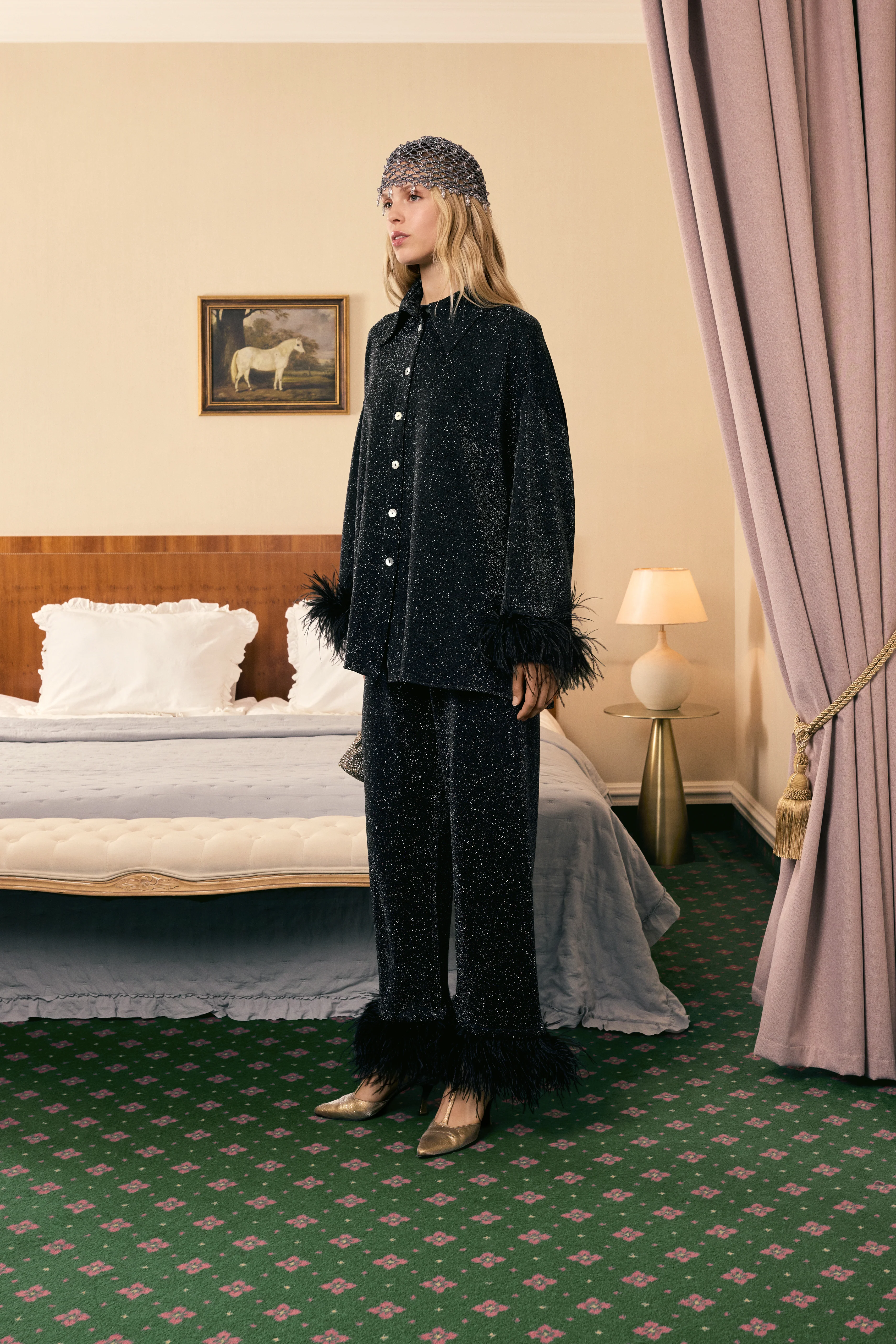 Cosmos Oversized Metallic Jersey Pajama Set in Black - Image 7