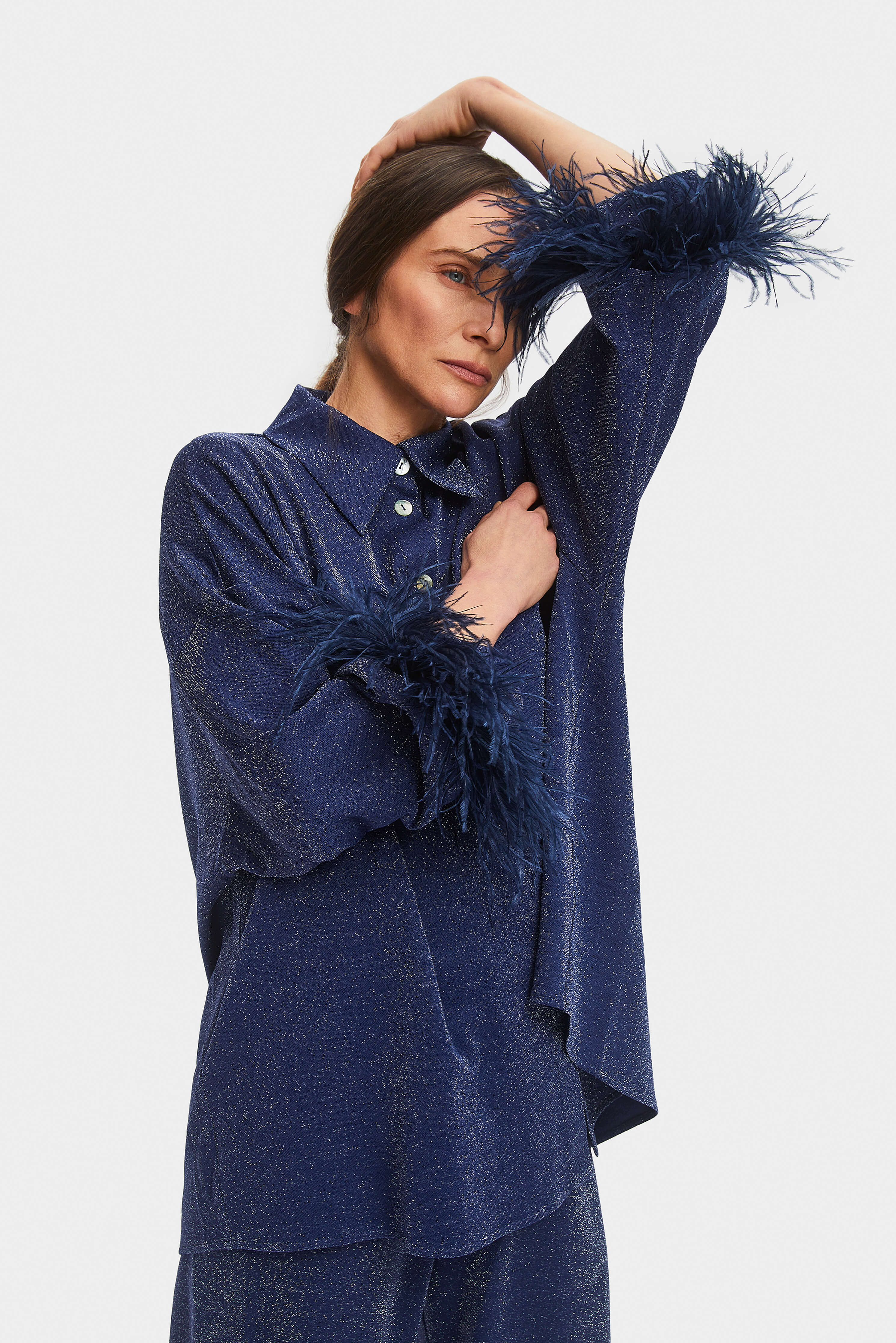 Cosmos Oversized Metallic Jersey Pajama Set in Navy - Image 4