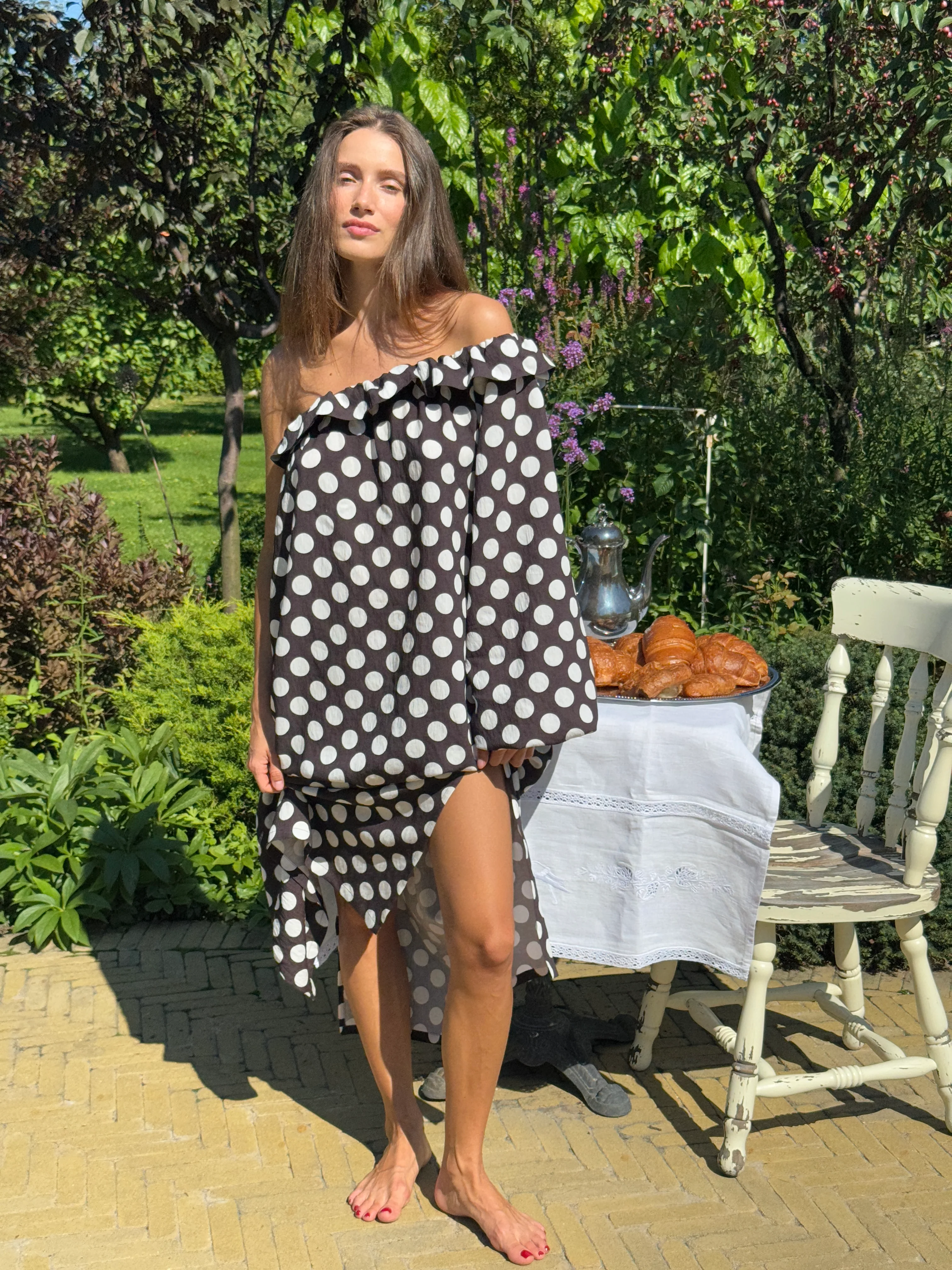 Gaia Soft Viscose Midi Dress in Black Polka Dot - Image 5