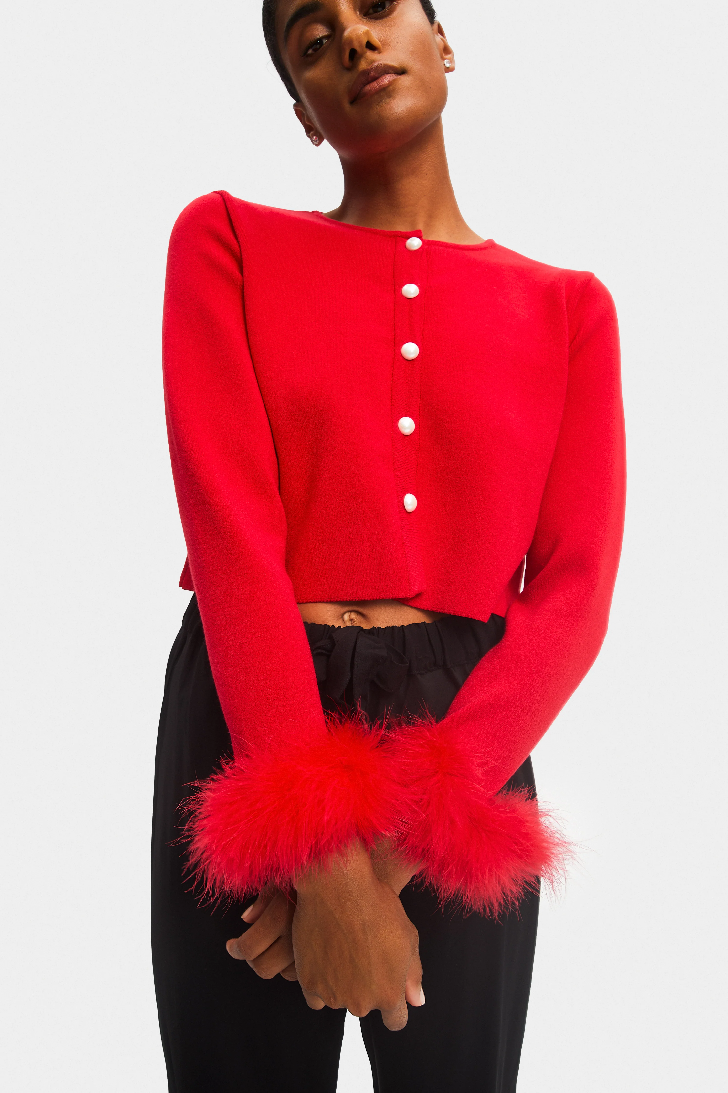 Knitted Cardigan in Flame Red - Image 4