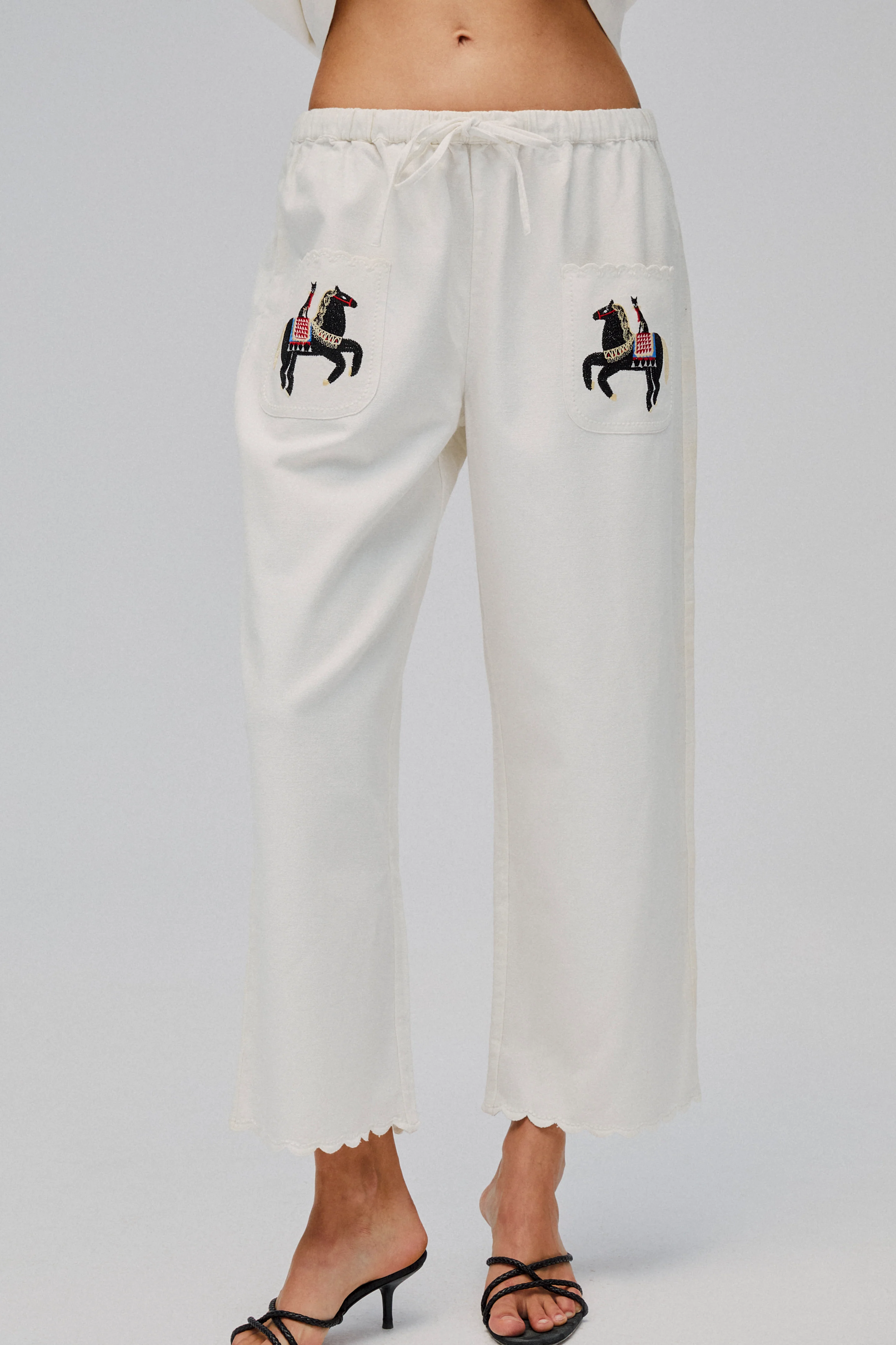 Kotyk Embroidered Cotton Pants in Off-white - Image 4