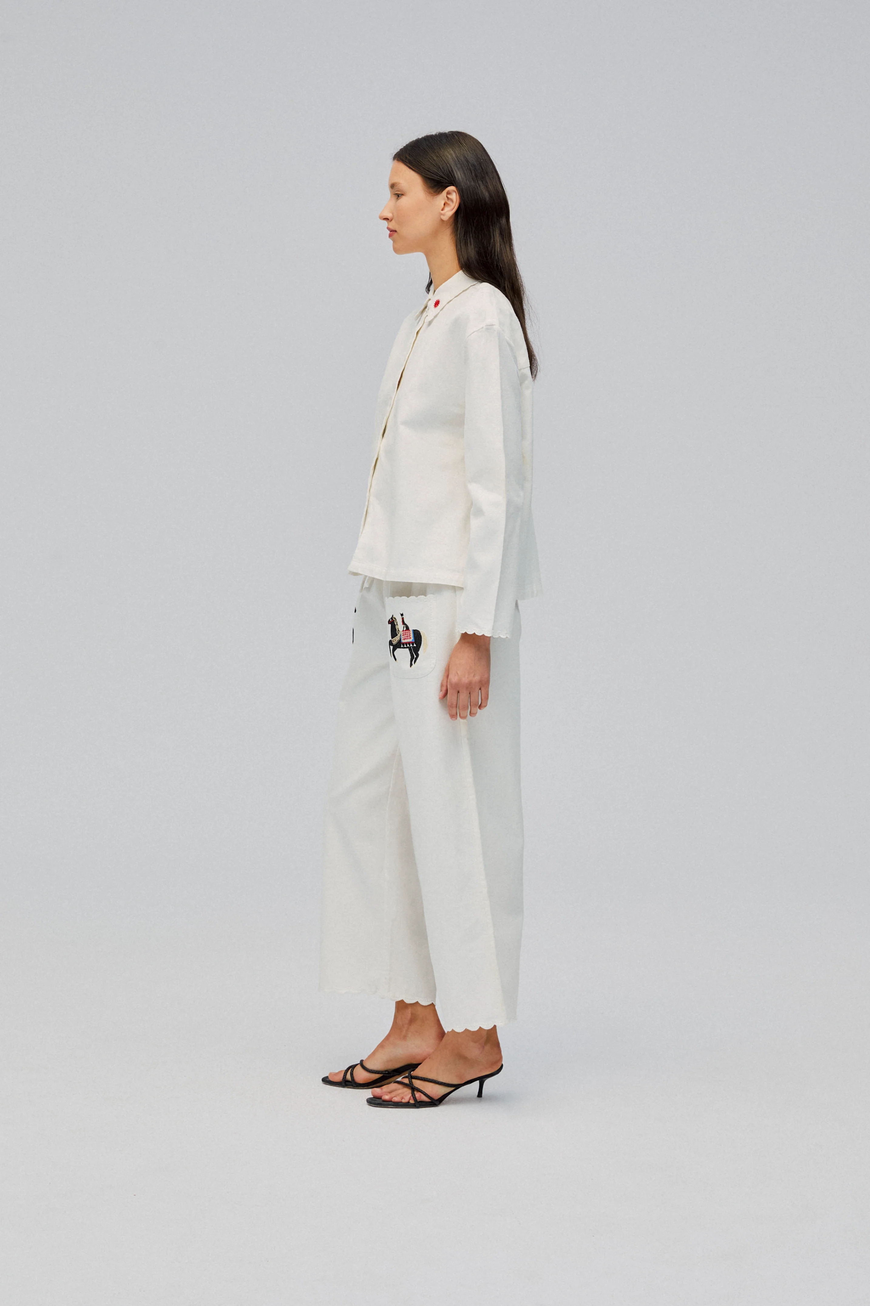 Kotyk Embroidered Cotton Pants in Off-white - Image 5