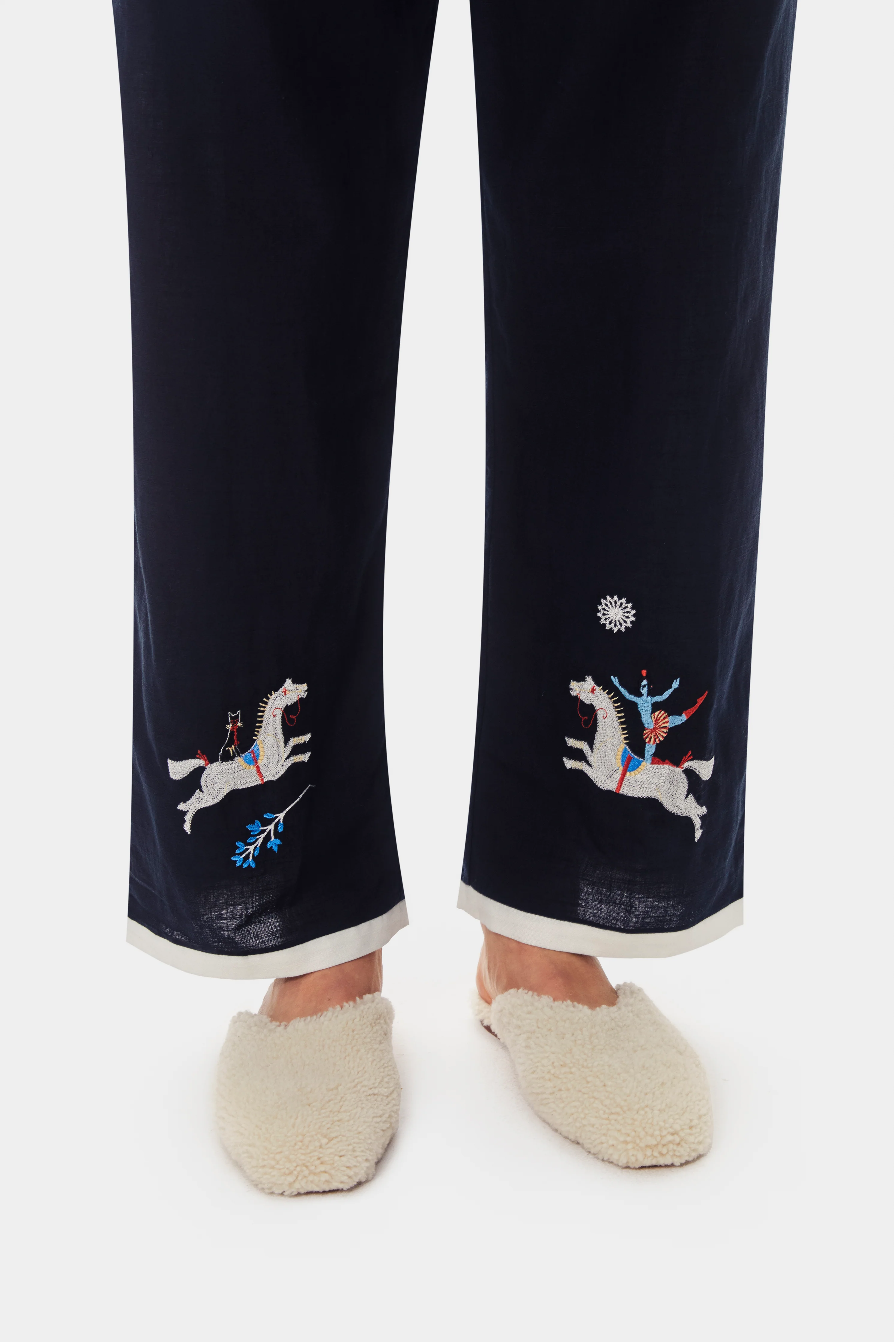 Kotyk Embroidered Cotton-poplin Pants in Navy - Image 3