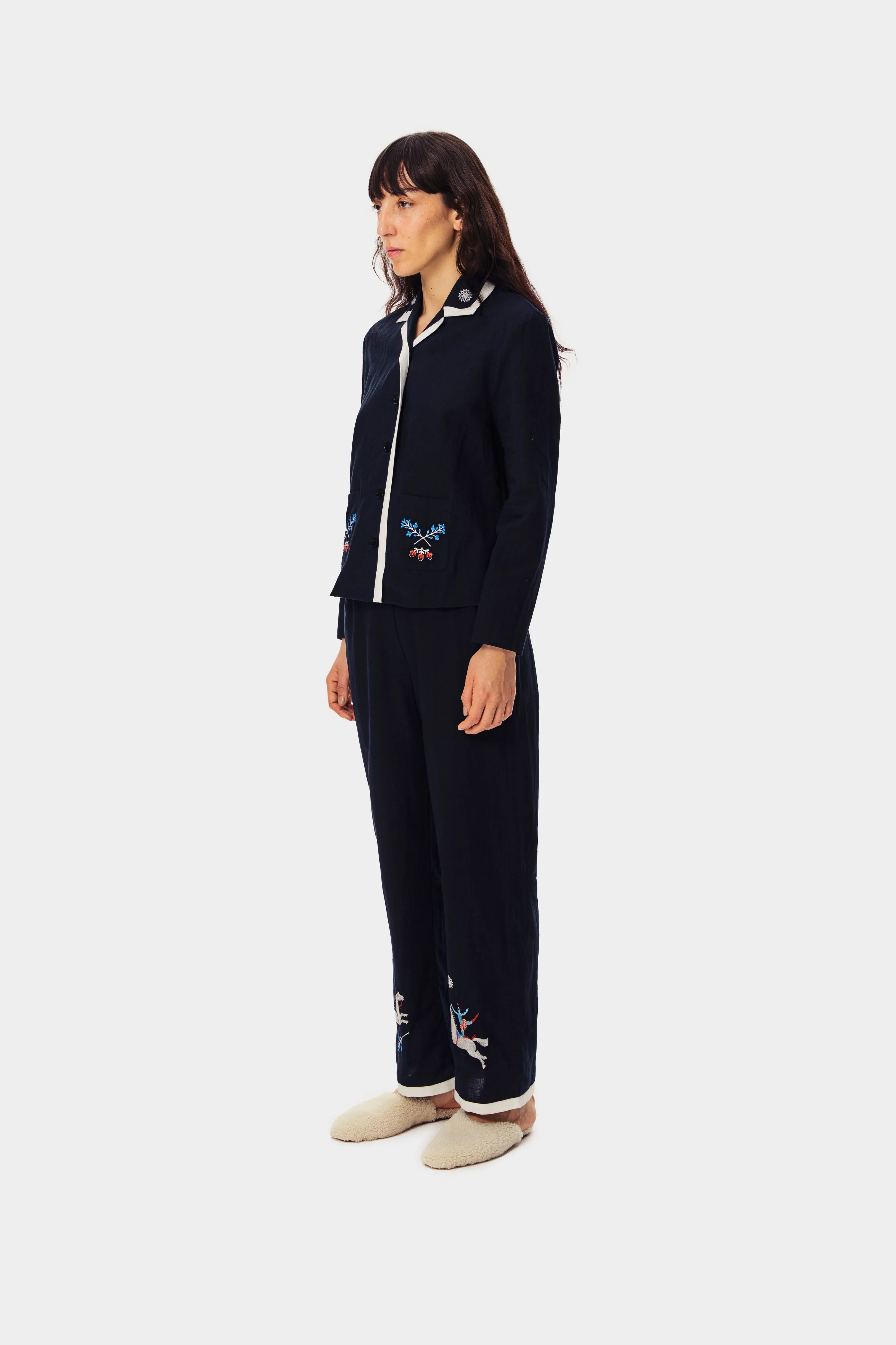 Kotyk Embroidered Cotton-poplin Pants in Navy - Image 6