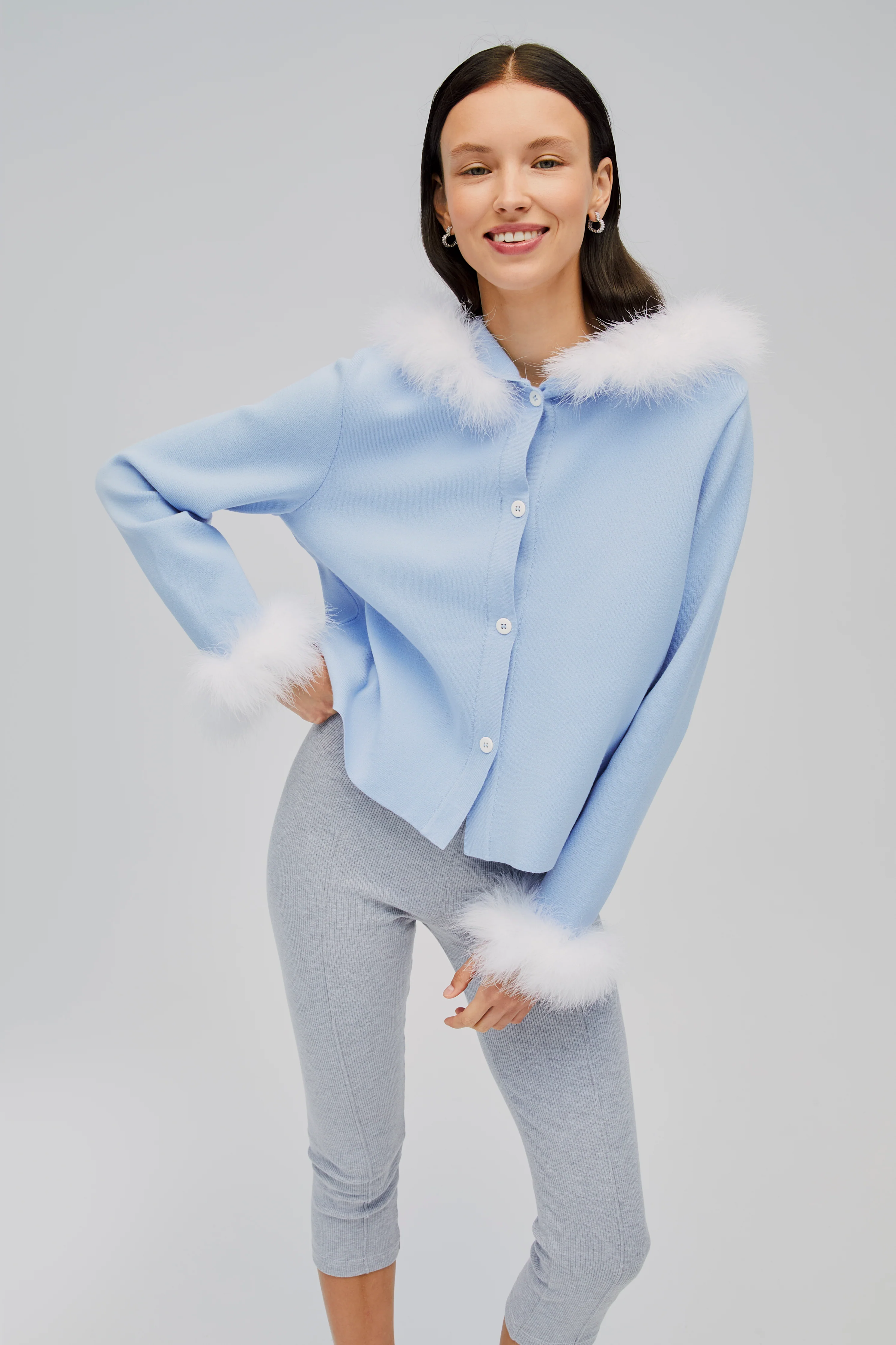 Kylie Hooded Cardigan in Blue - Image 3