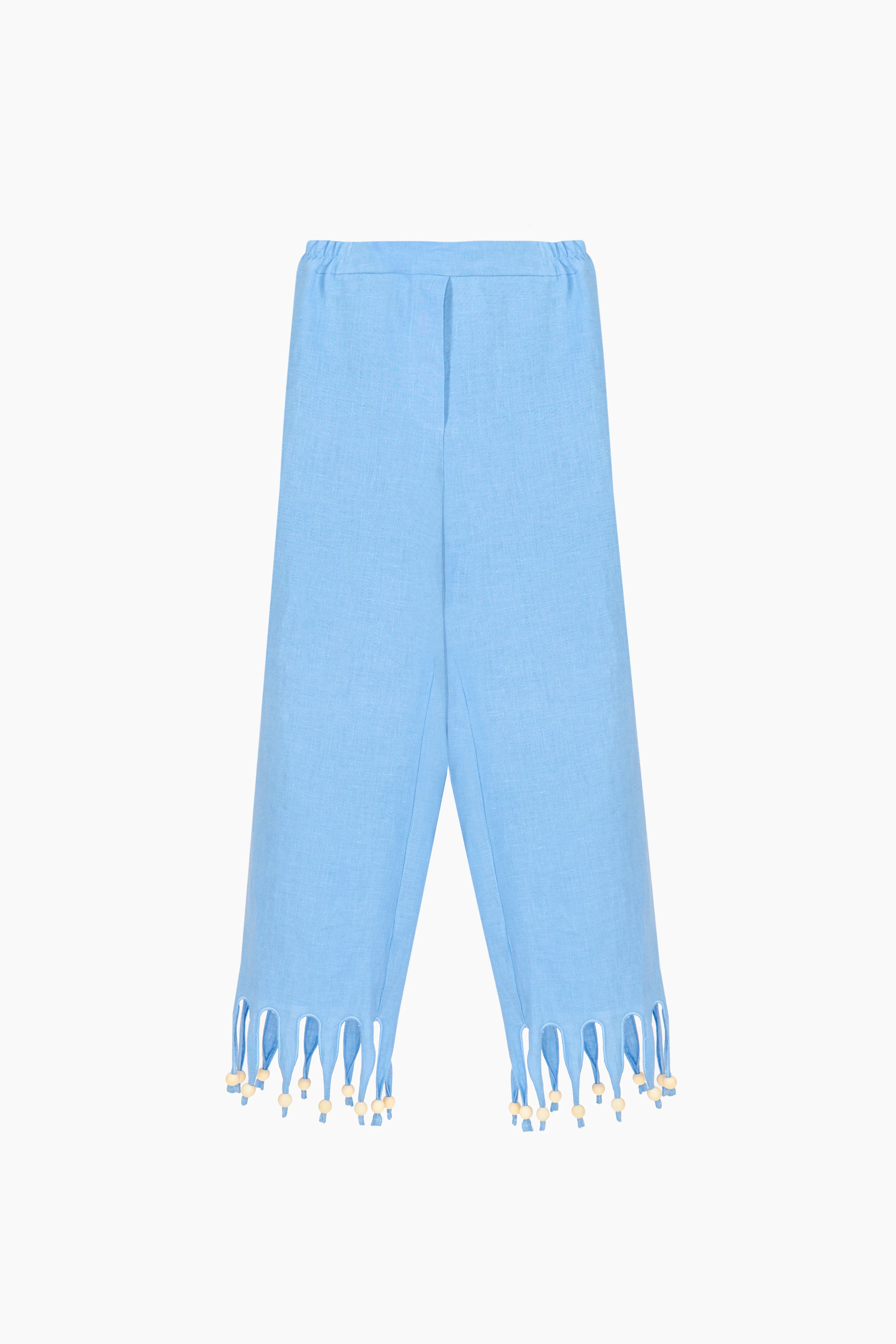 Lambada Fringed Linen Pants in Blue - Image 5