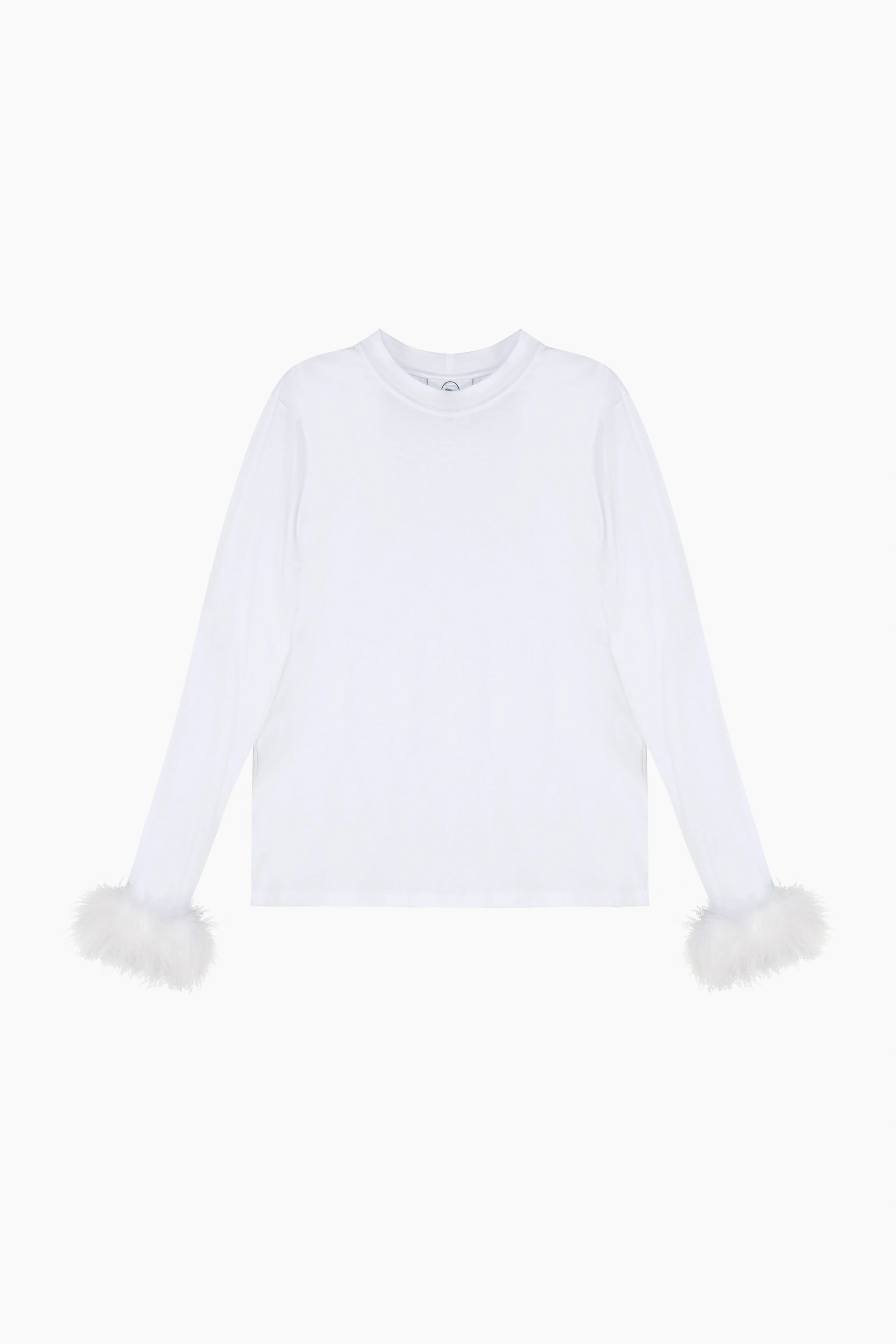 Long Sleeve Stretch-cotton Jersey T-Shirt with Detachable Feathers in White - Image 4