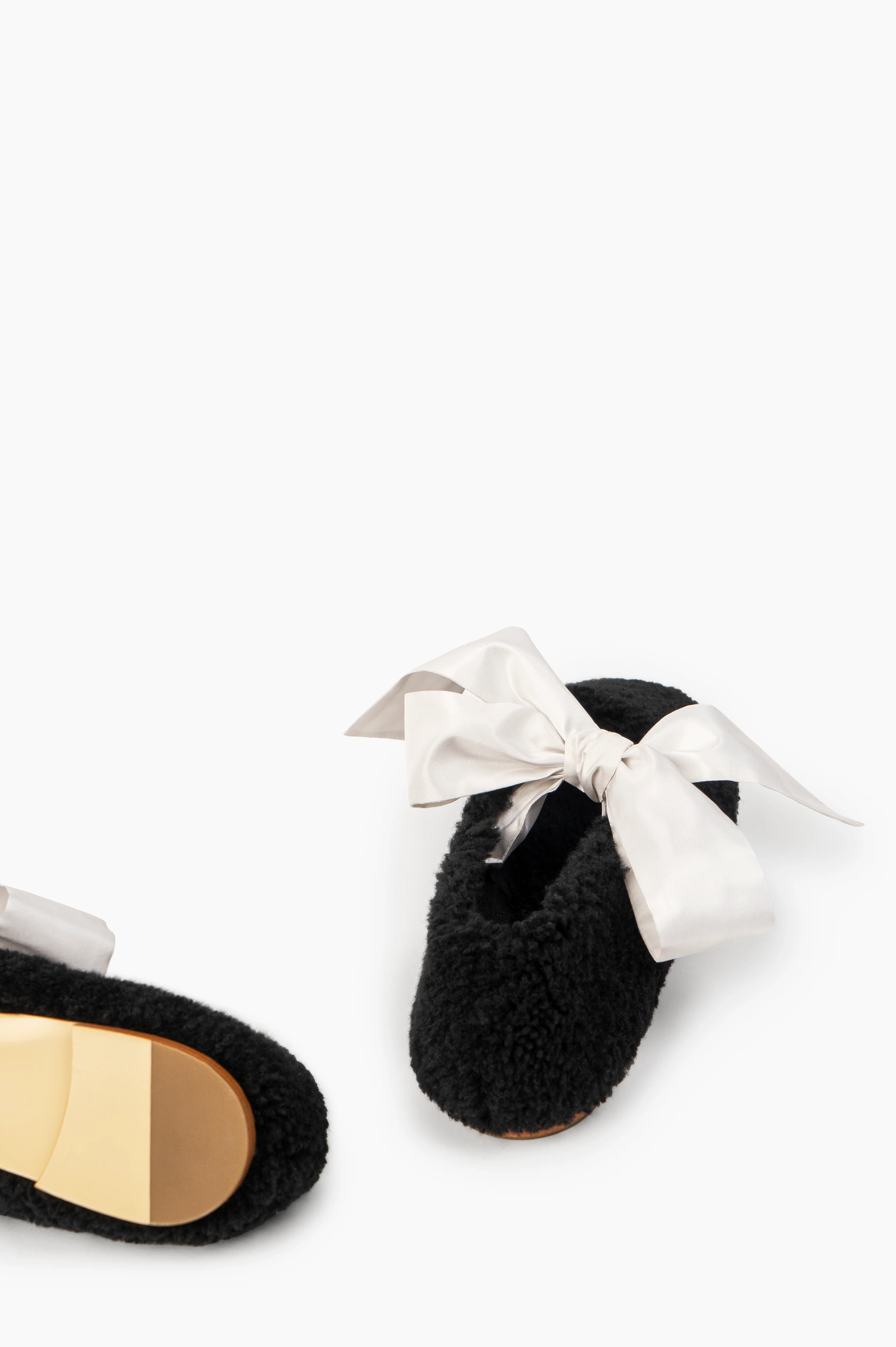 Lulu Shearling Slippers with Bows in Black - Image 3