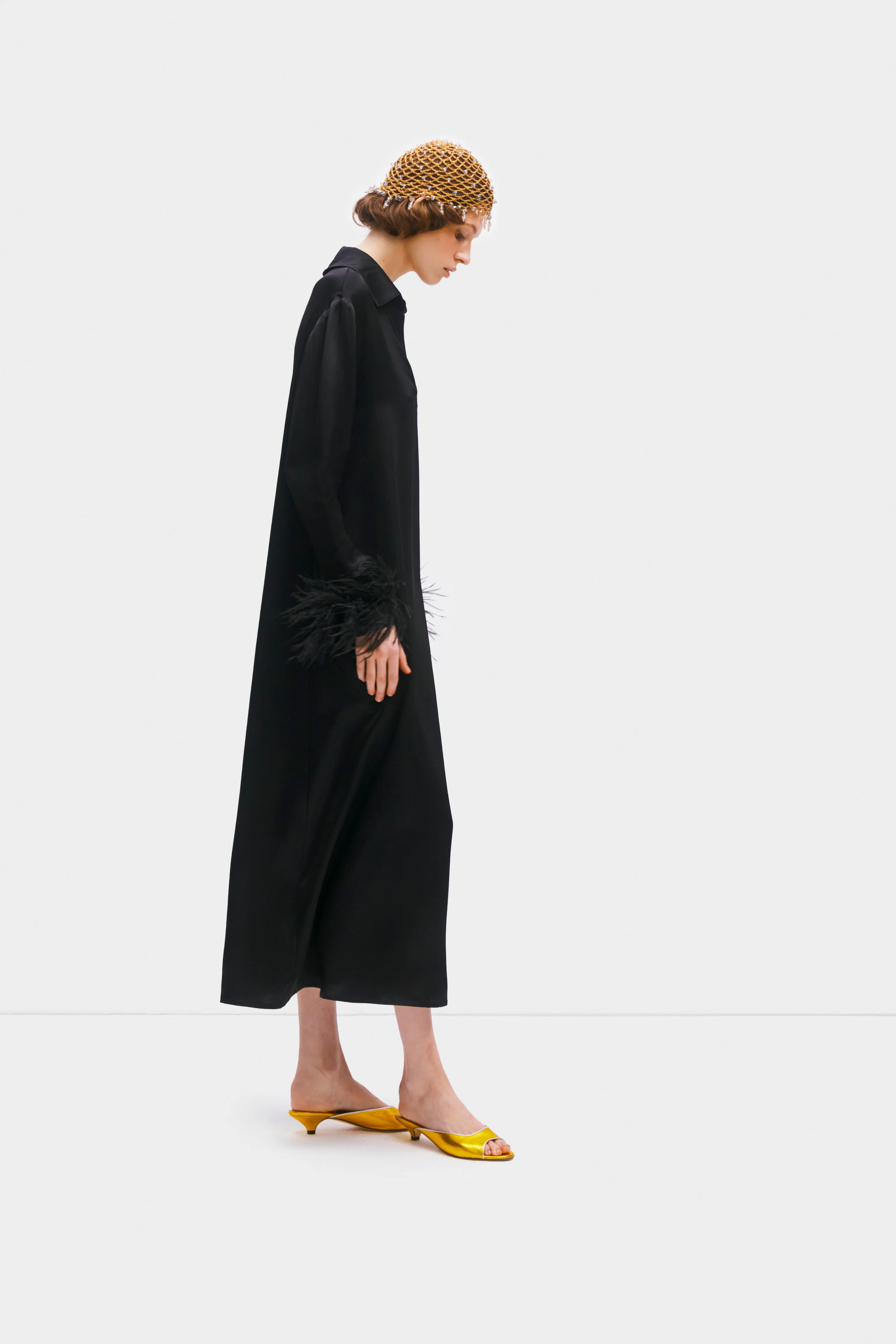 Luna Maxi Dress with Detachable Feathers in Black - Image 5