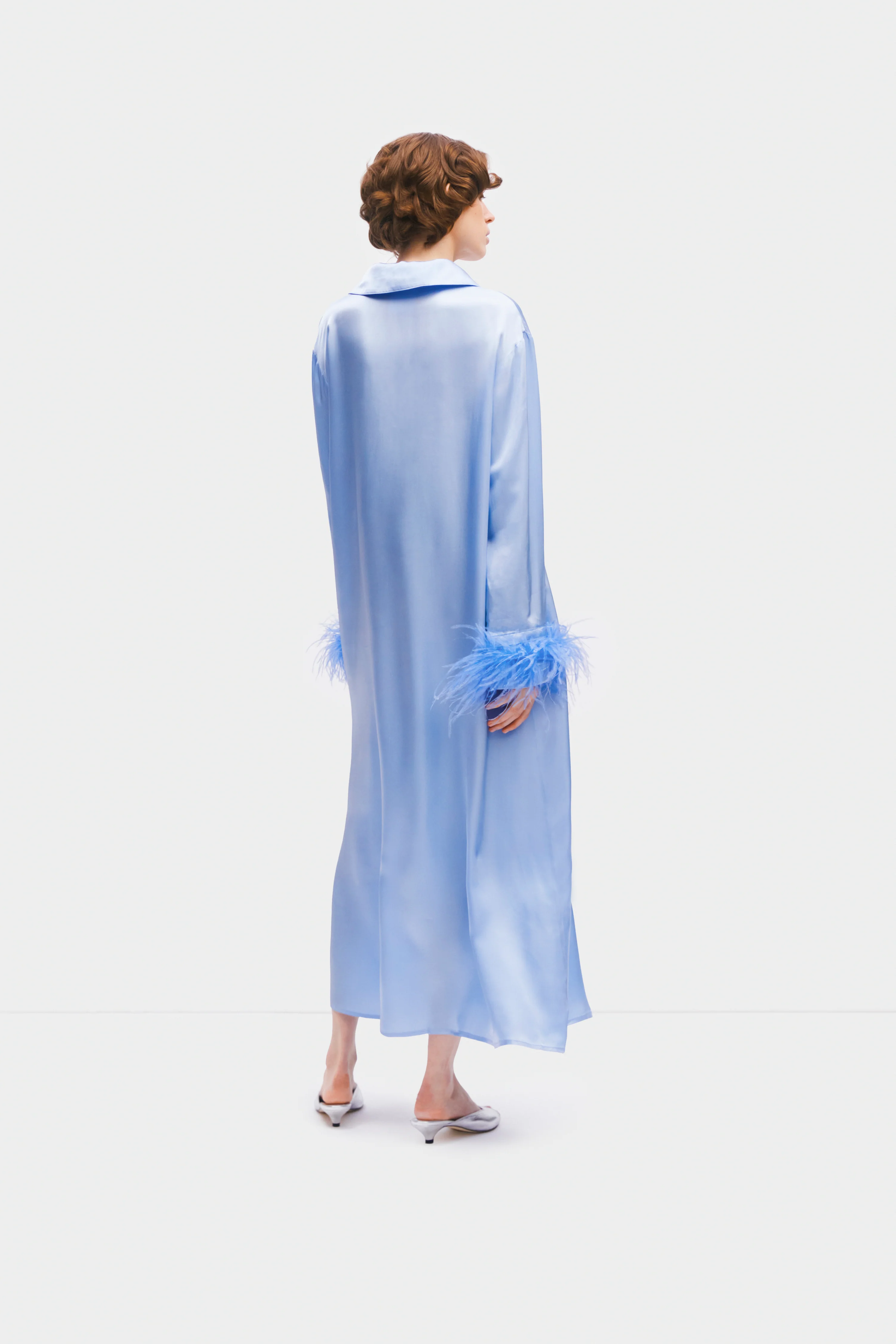 Luna Maxi Dress with Detachable Feathers in Blue - Image 7
