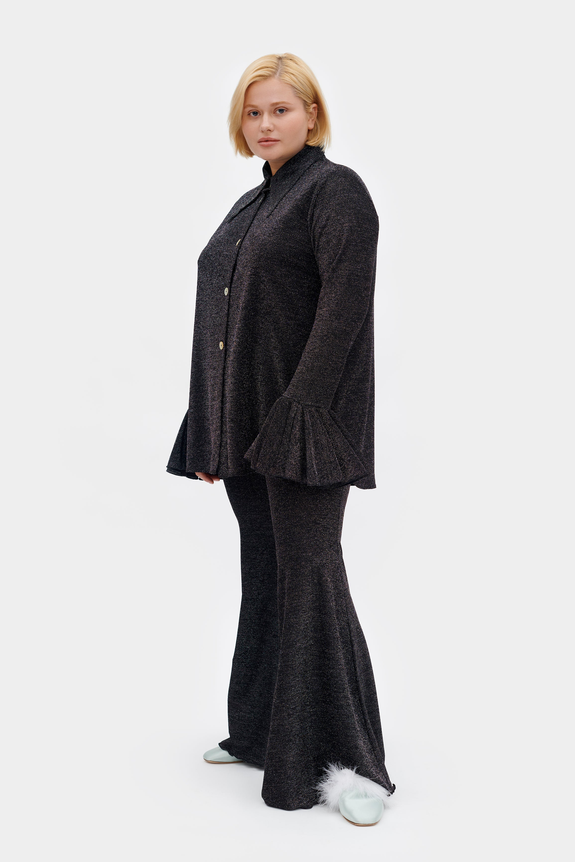 Lurex Lounge Suit with Pants in Black - Image 3