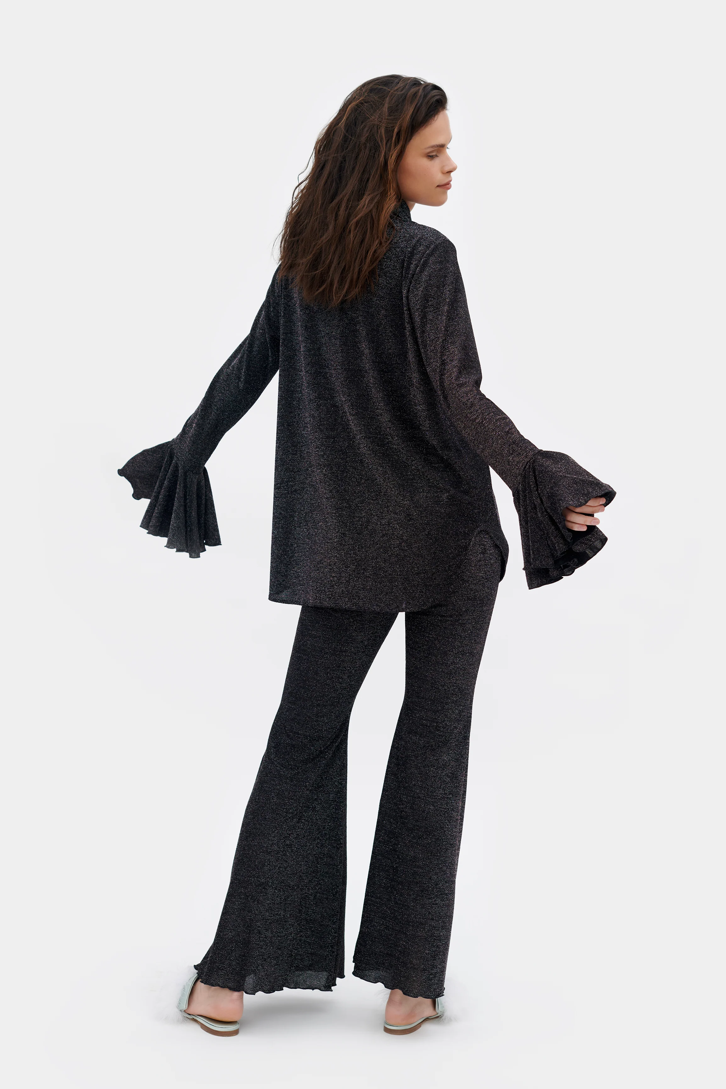 Lurex Lounge Suit with Pants in Black - Image 4