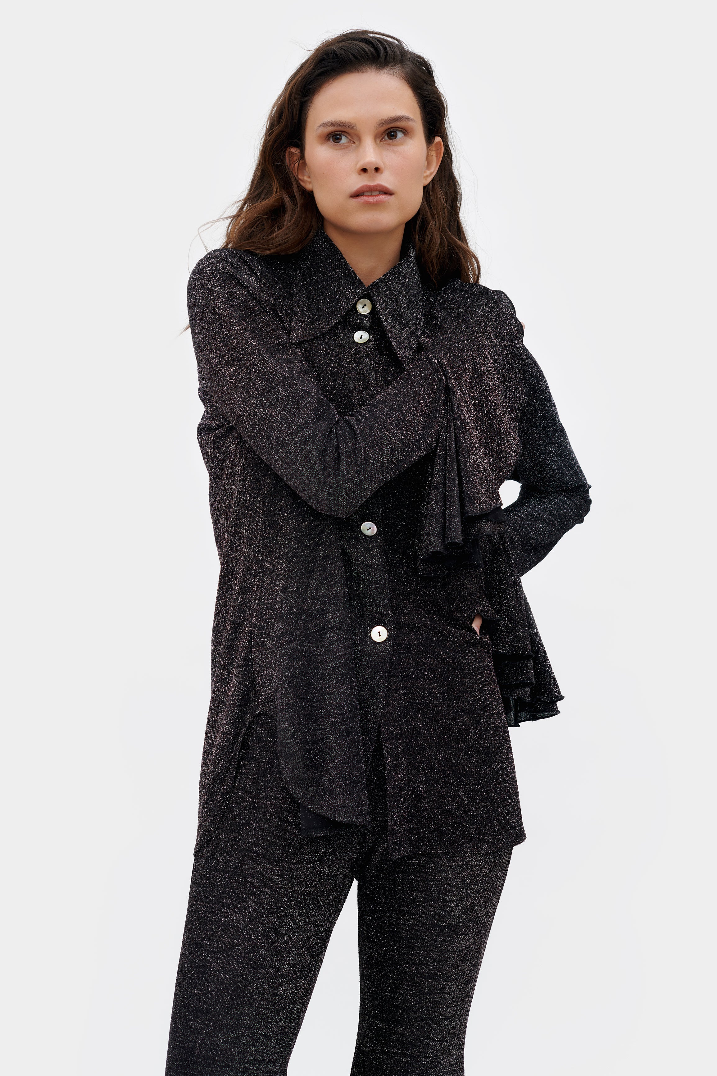 Lurex Lounge Suit with Pants in Black - Image 6