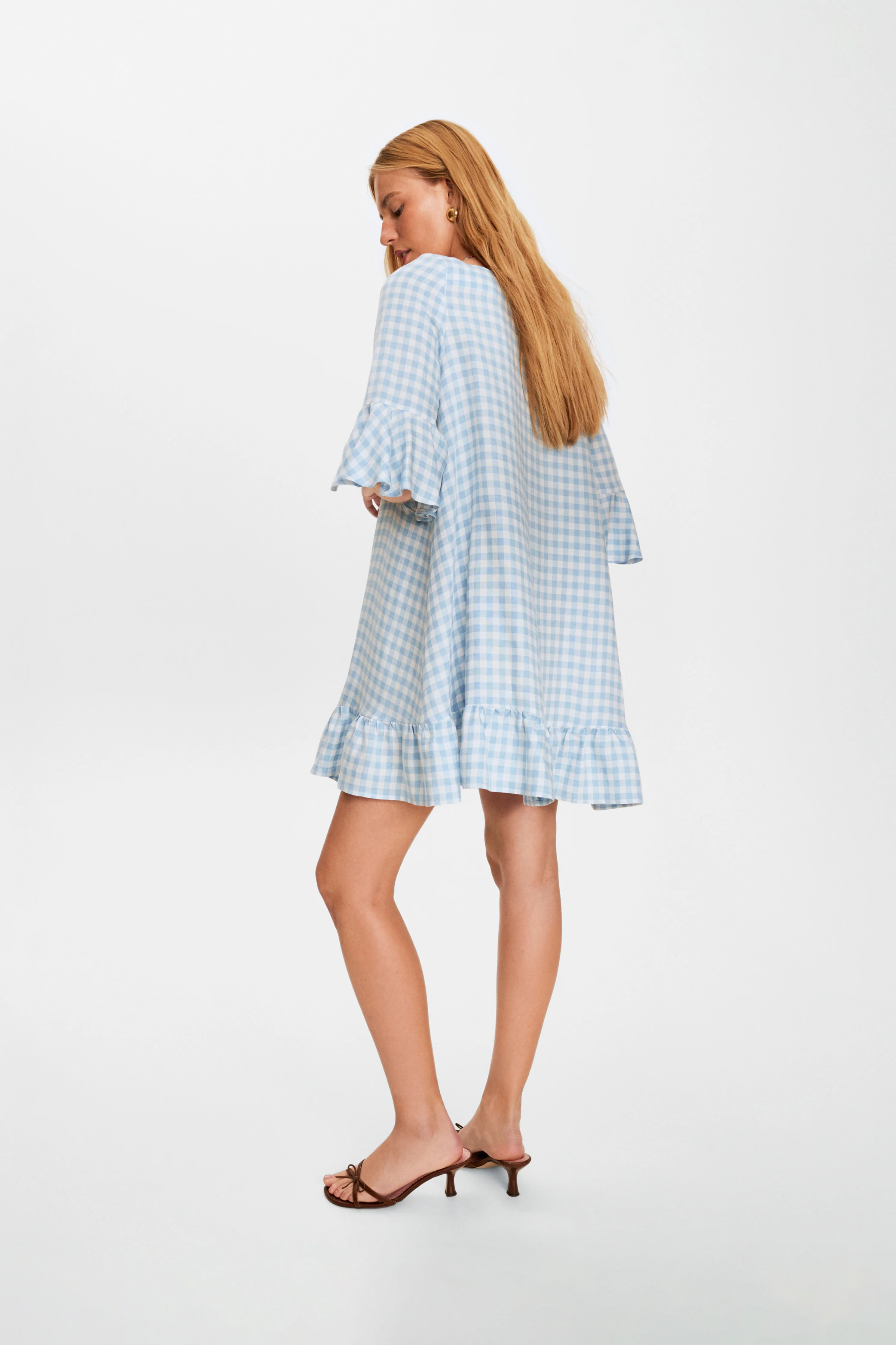 Marseille Linen Mini Dress in Blue Vichy - Image 3