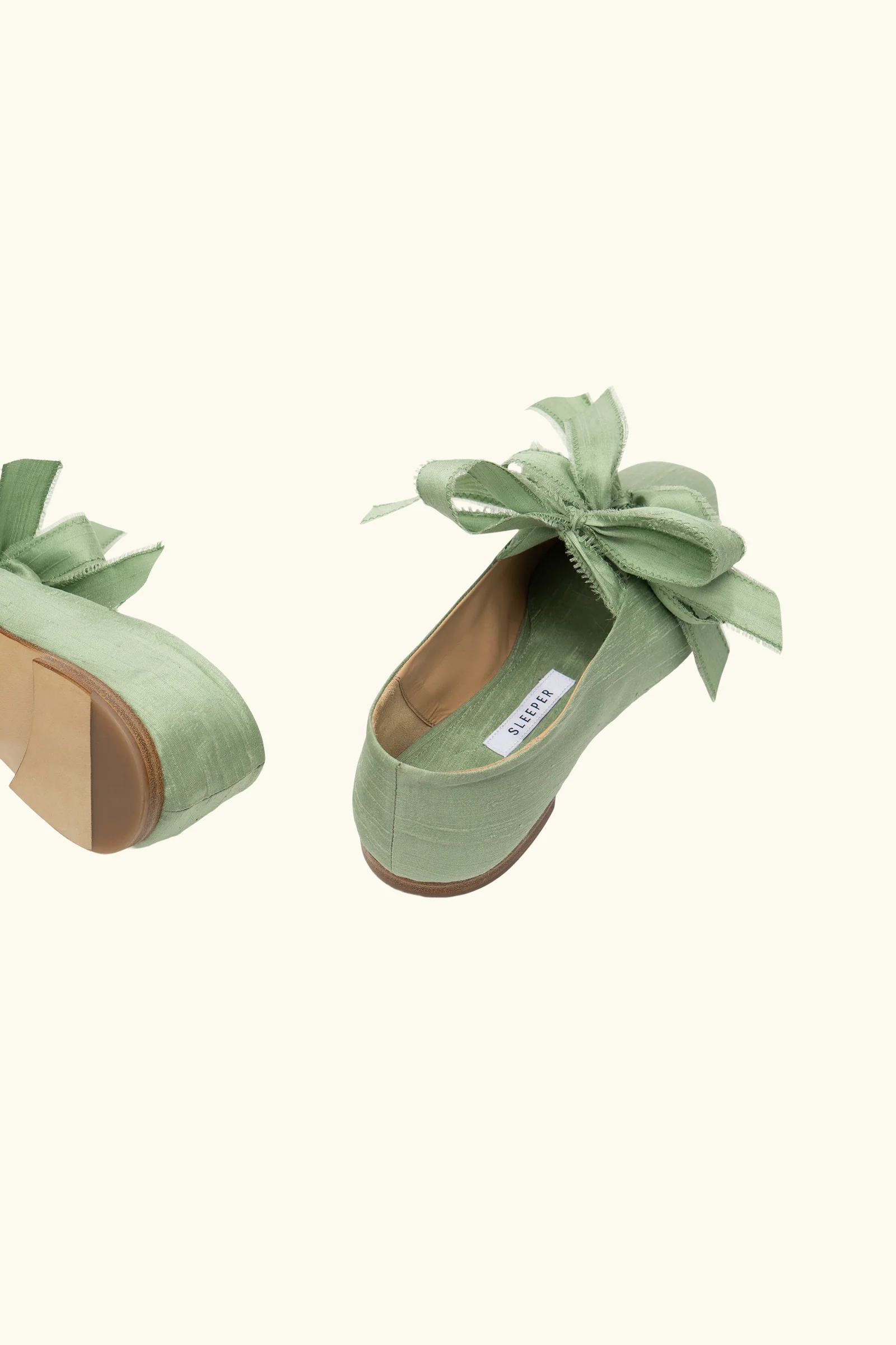 Mille-feuille Silk Flats in Mint Green - Image 3