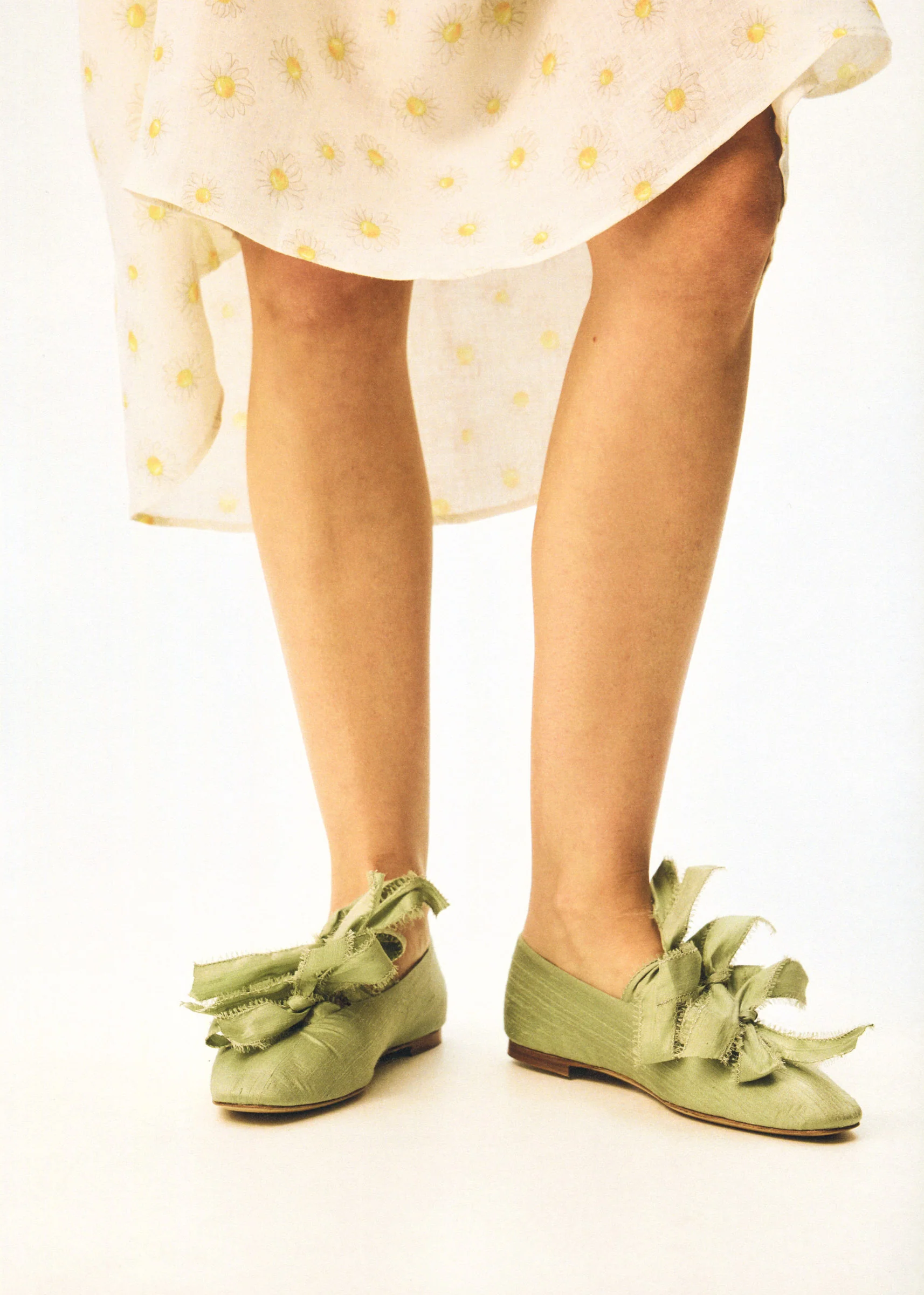 Mille-feuille Silk Flats in Mint Green - Image 4