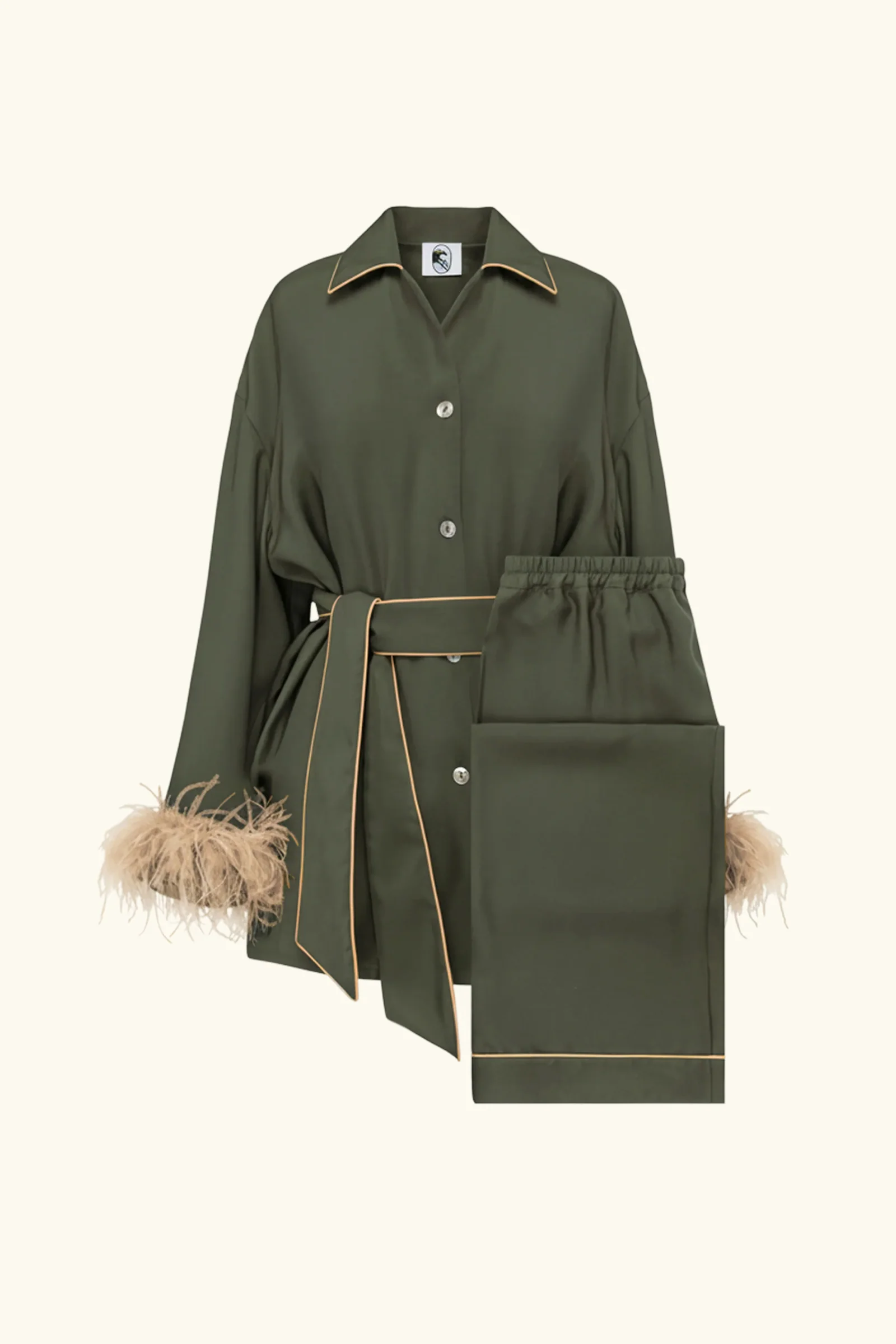 Miss Cat Belted Set with Detachable Feathers in Green - Image 5