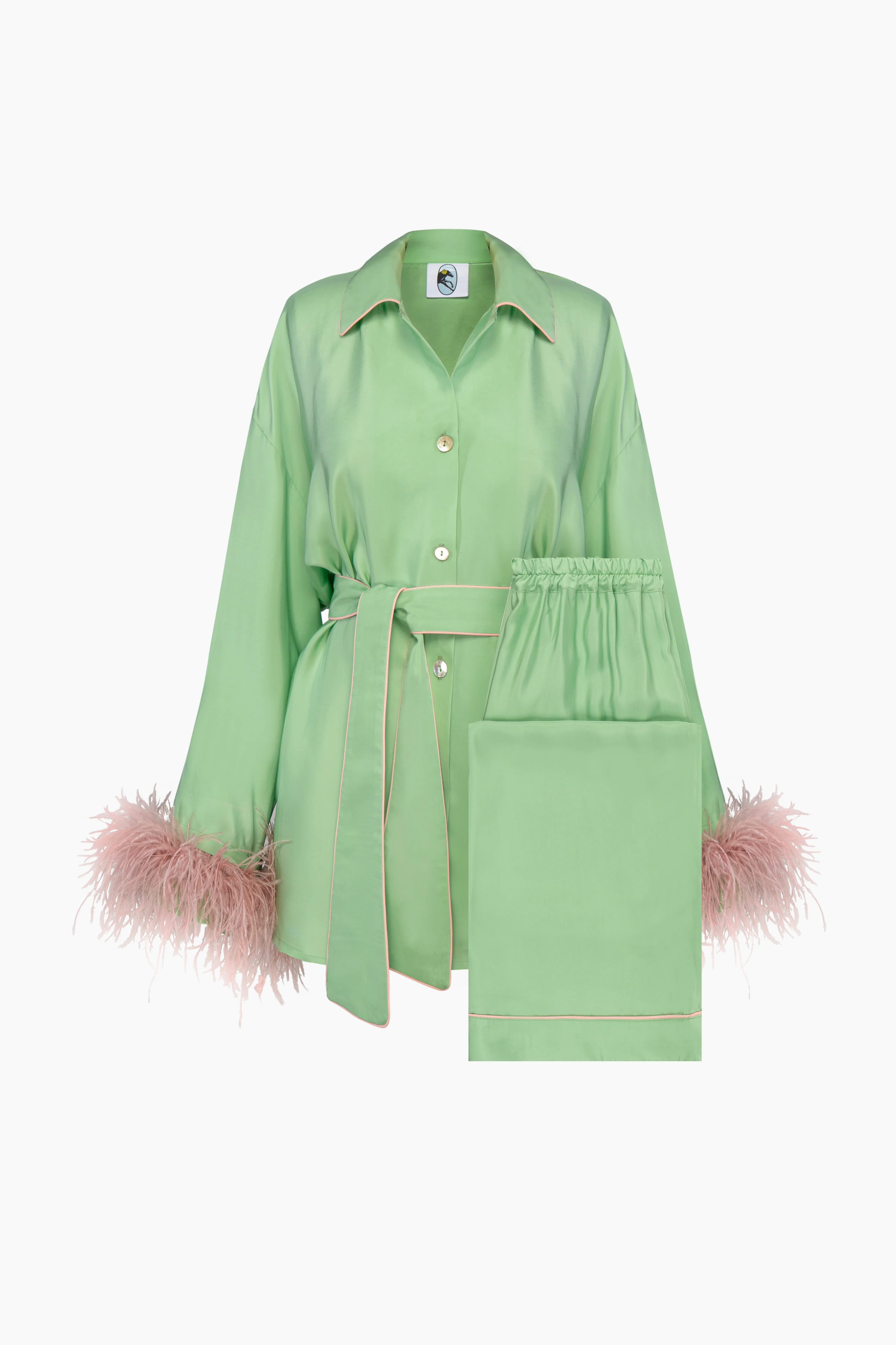 Miss Cat Belted Set with Detachable Feathers in Mint - Image 3