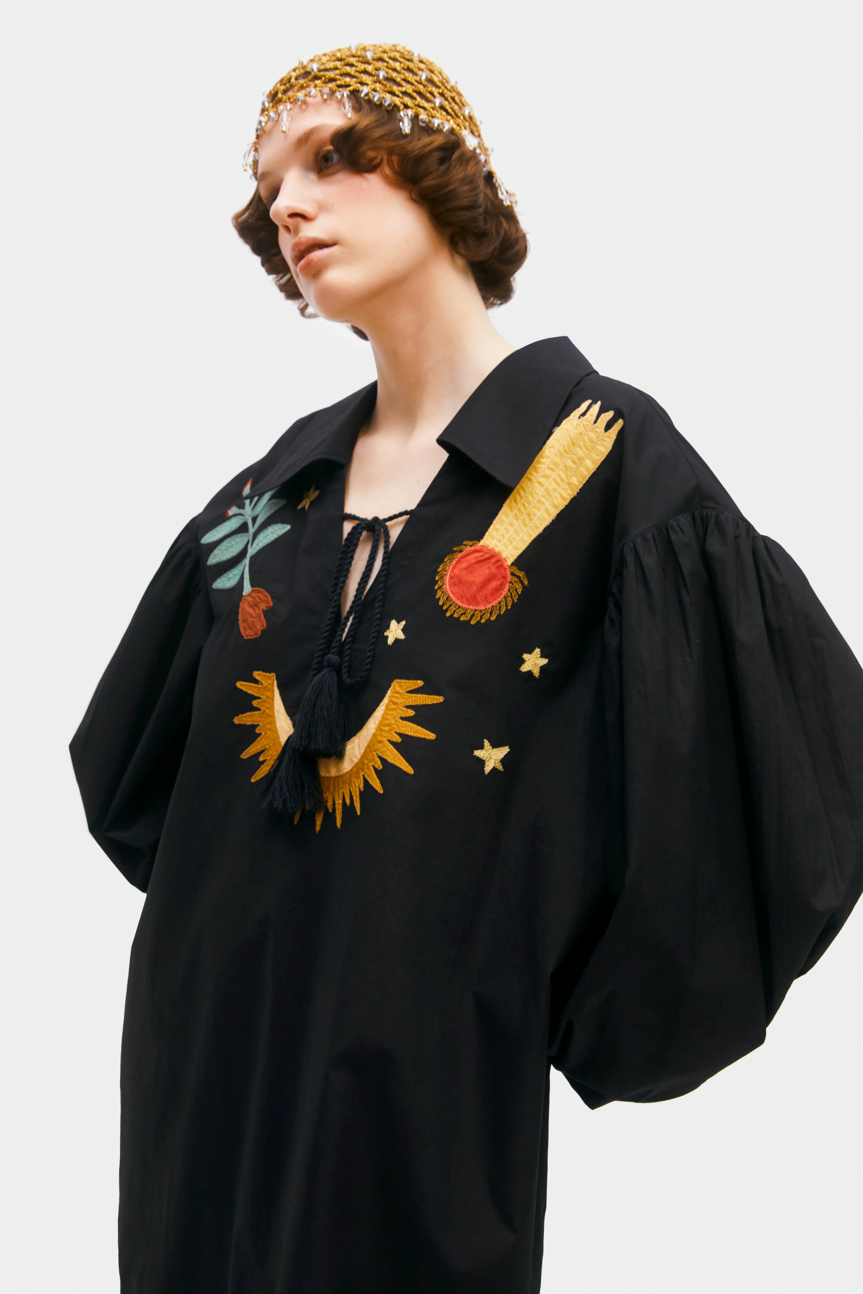 Mystic Appliquéd Cotton Maxi Dress in Black - Image 3