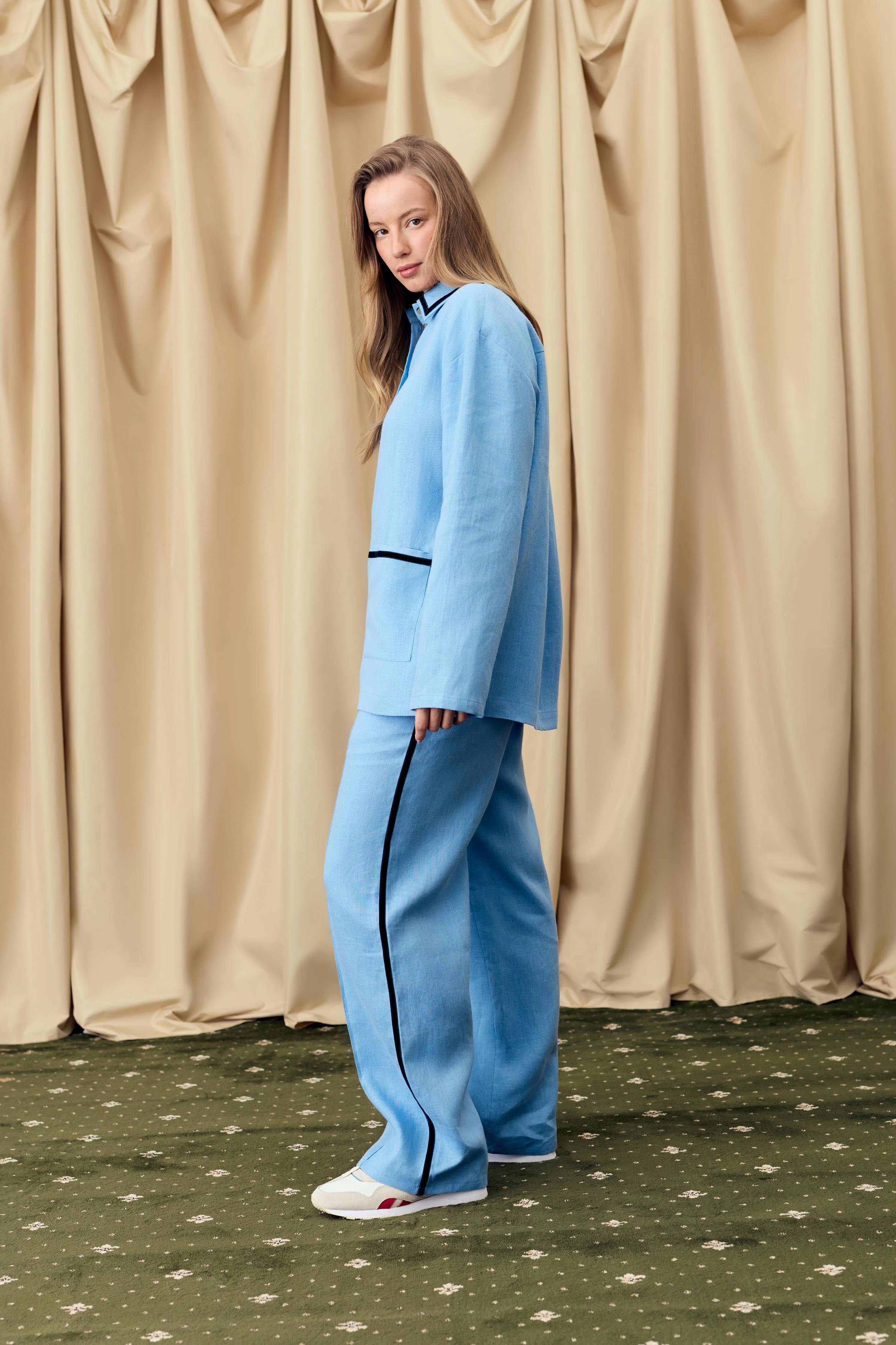 Paros Linen Unisex Pajama Pants in Blue - Image 2