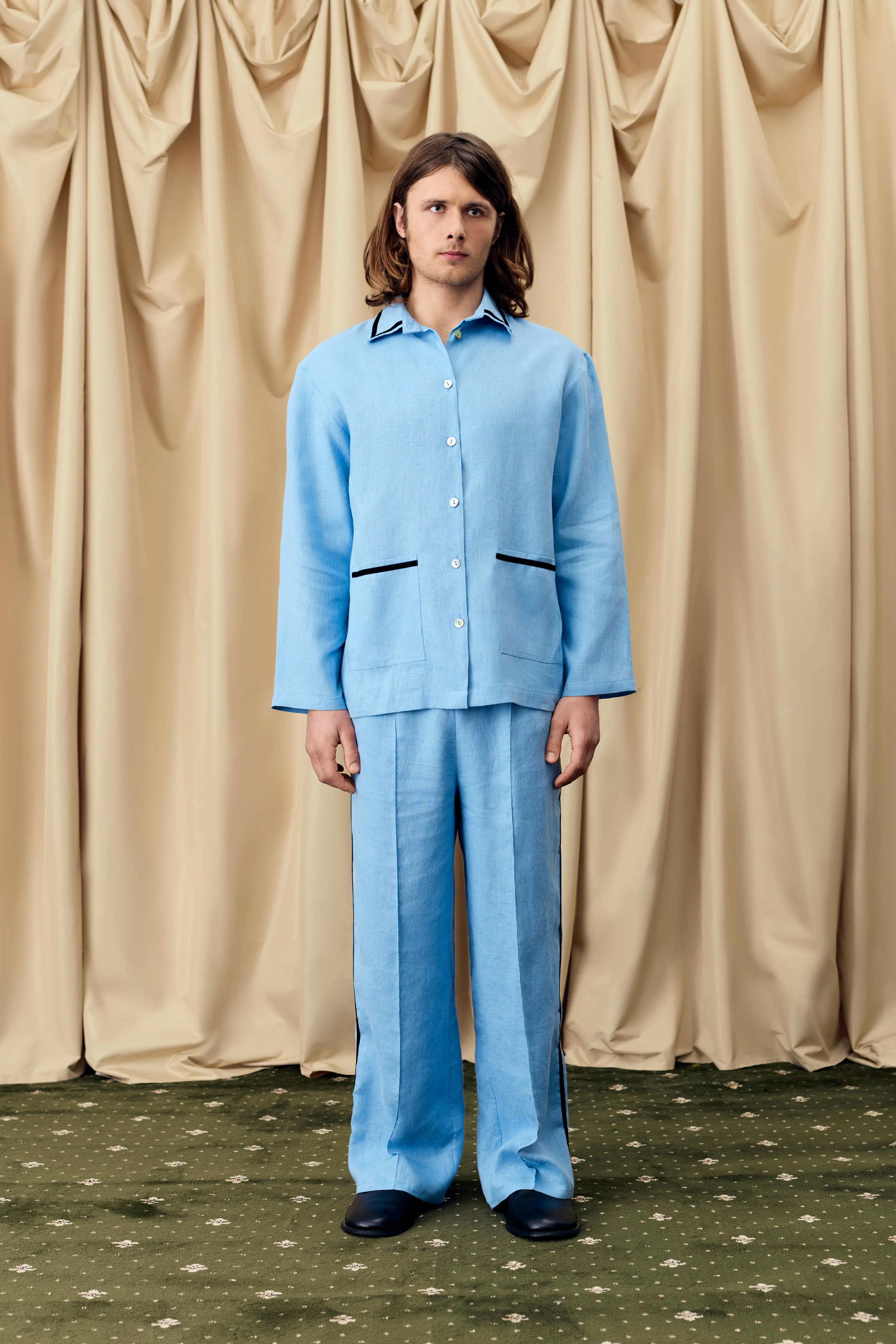 Paros Linen Unisex Pajama Shirt in Blue - Image 2