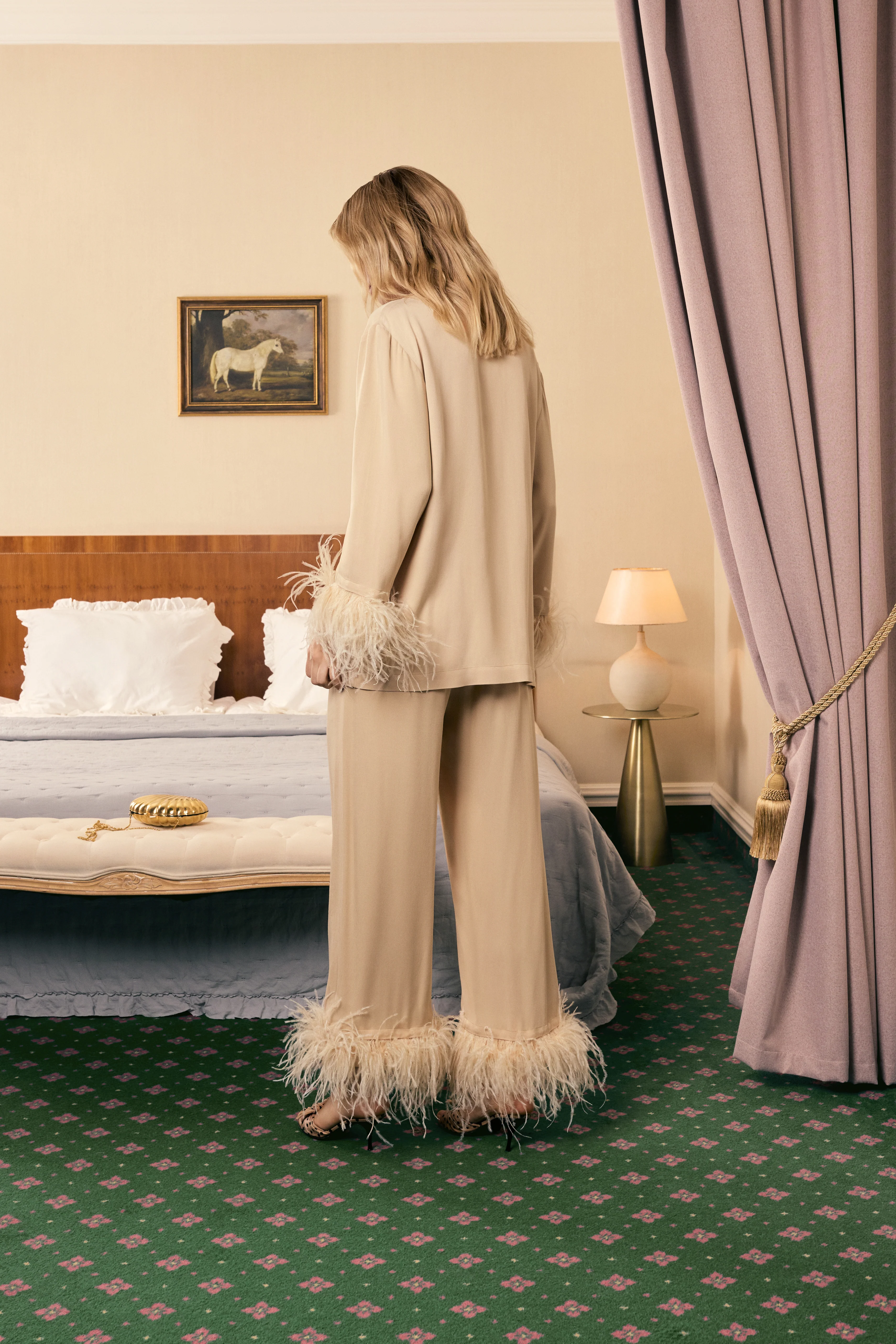 Party Pajamas Set with Detachable Feathers in Beige - Image 3