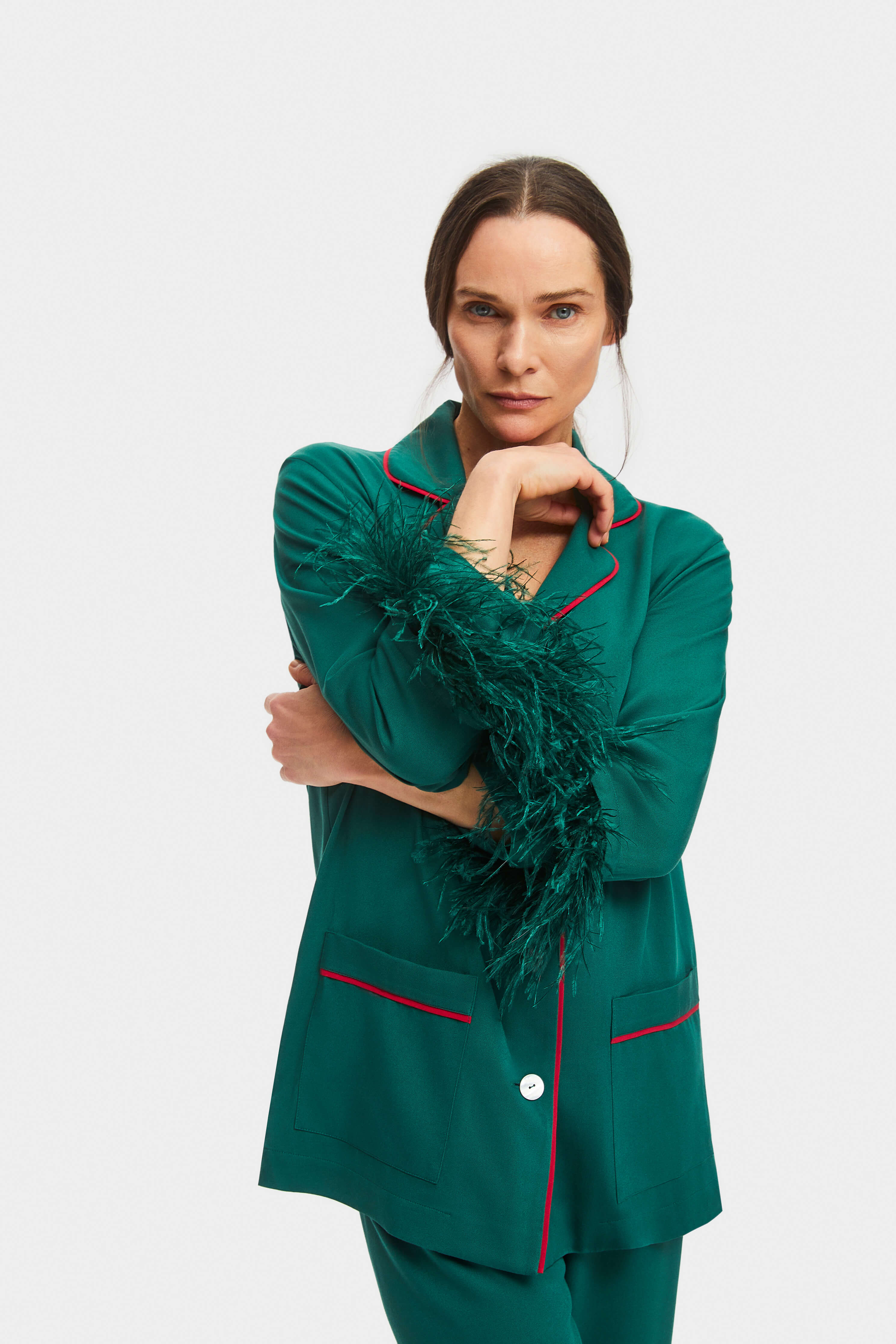 Party Pajamas Set with Detachable Feathers in Pine Green - Image 8